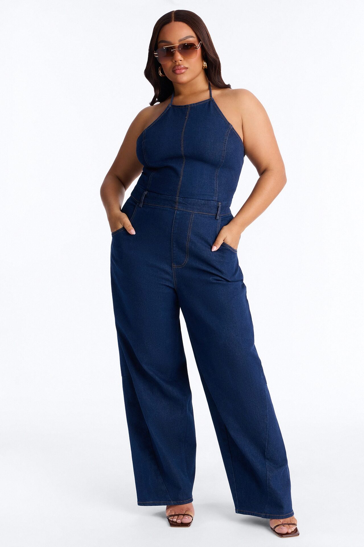 Henna Denim Barrel Leg Jumpsuit - Dark Wash