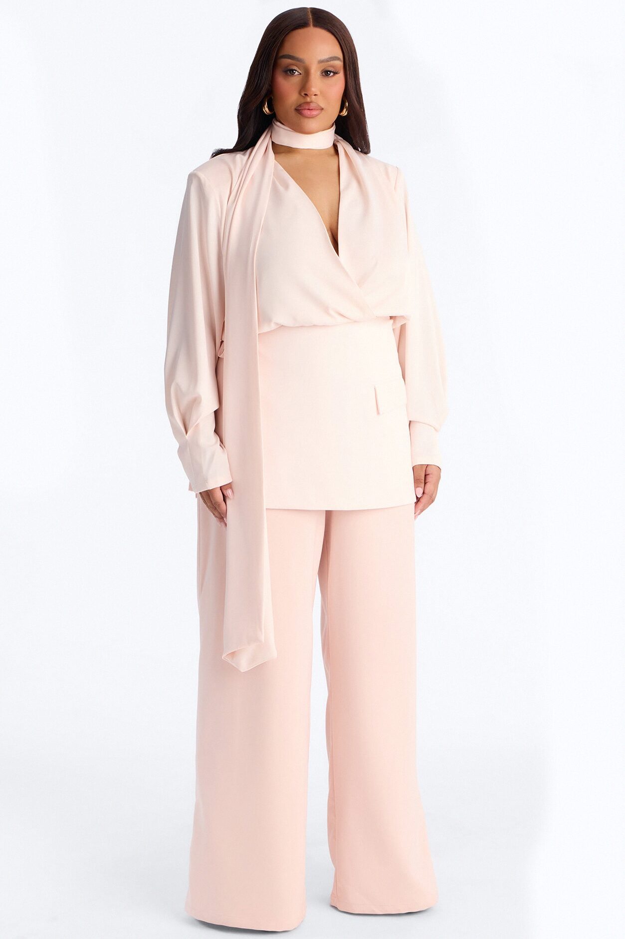 Command Attention Scarf Blouse Top - Light Pink