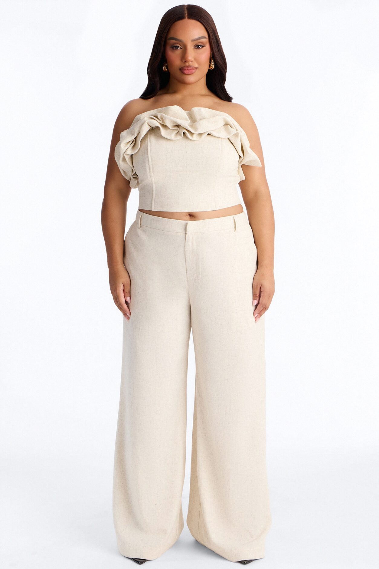Linen Bloom Straight Leg Trousers - Natural