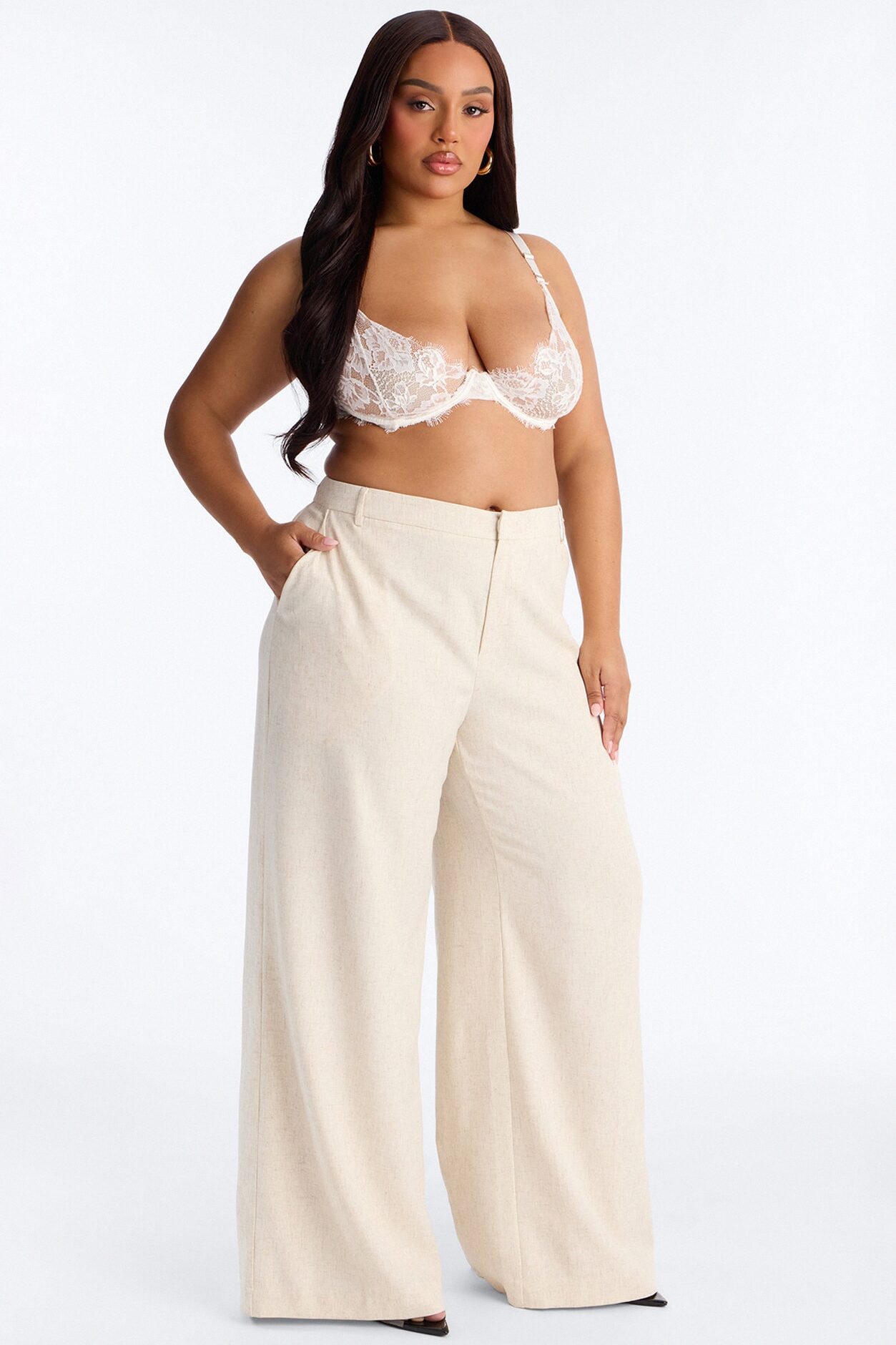 Linen Bloom Straight Leg Trousers - Natural