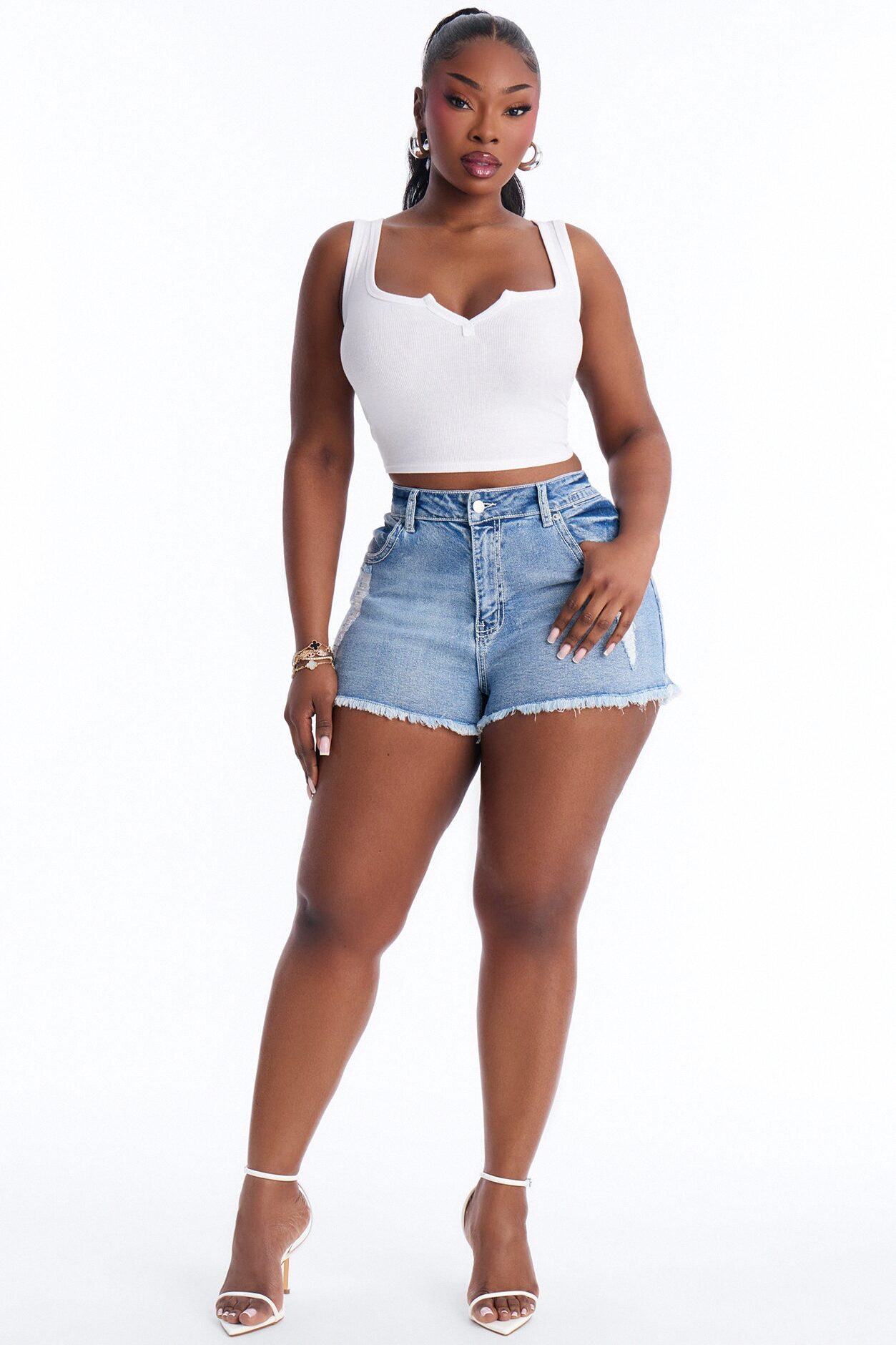 Unstoppable Vintage Booty Cut Off Denim Shorts - Medium Wash