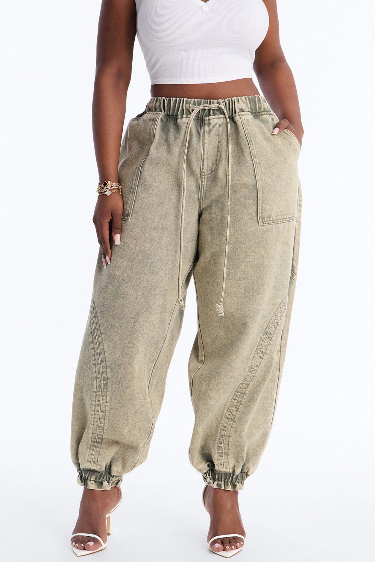 Alicia Washed Jogger Twill Pant - Sage