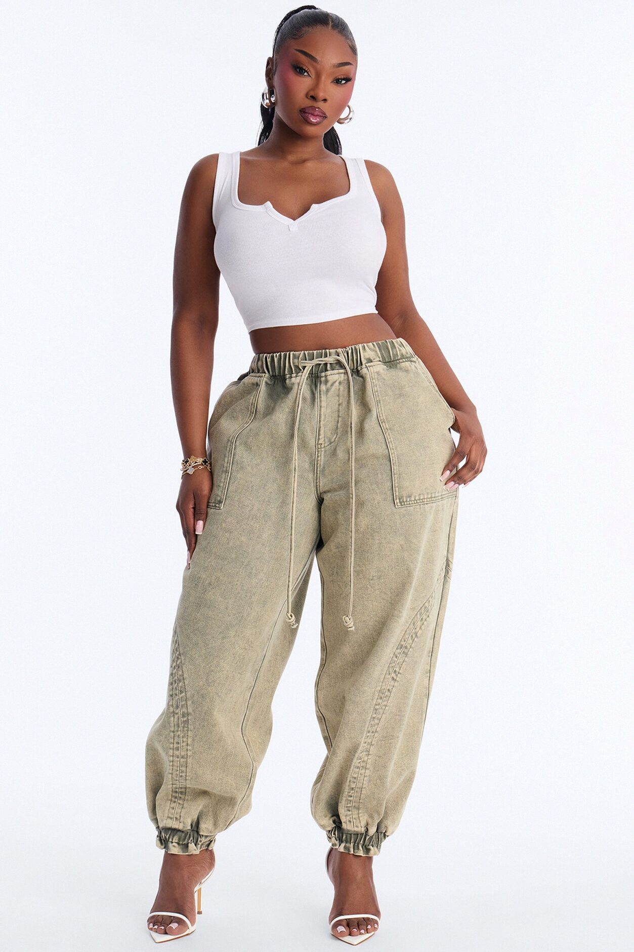 Alicia Washed Jogger Twill Pant - Sage