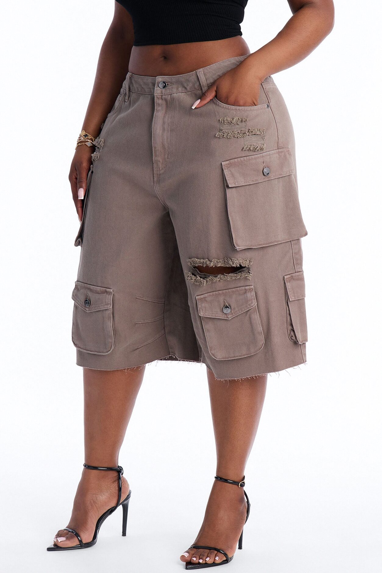 Don't Make Me Wait Cargo Bermuda Short - Charcoal