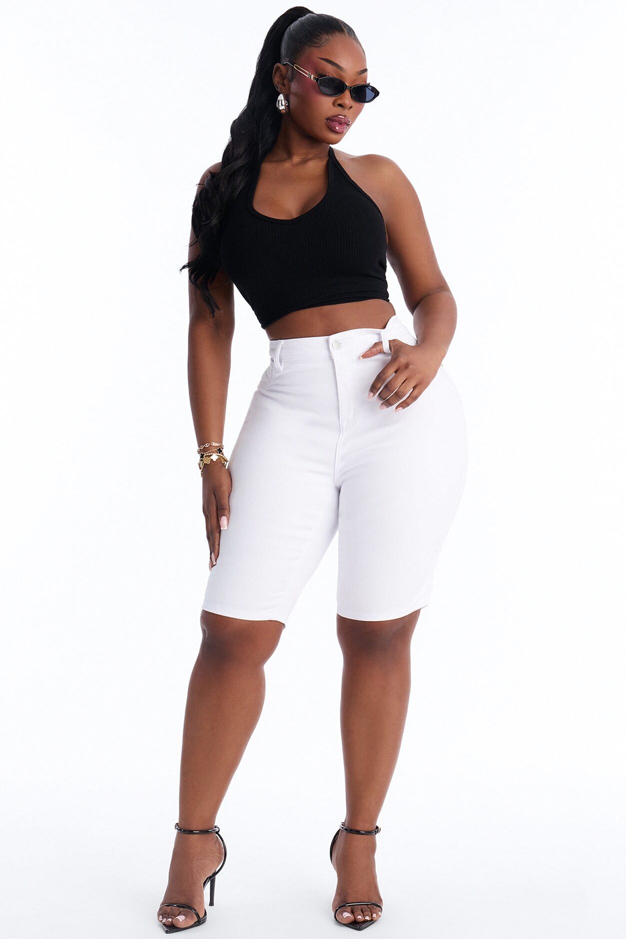 Tulsa Booty Lifting High Rise Stretch Denim Bermuda Shorts - White