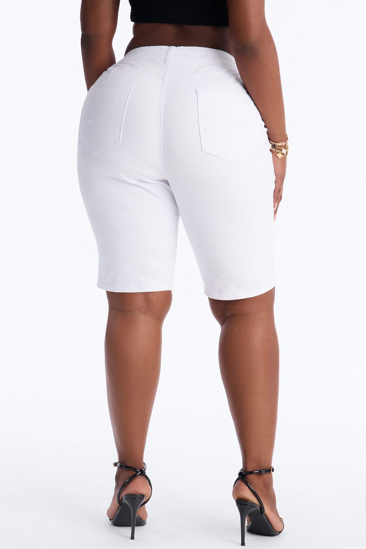 Tulsa Booty Lifting High Rise Stretch Denim Bermuda Shorts - White