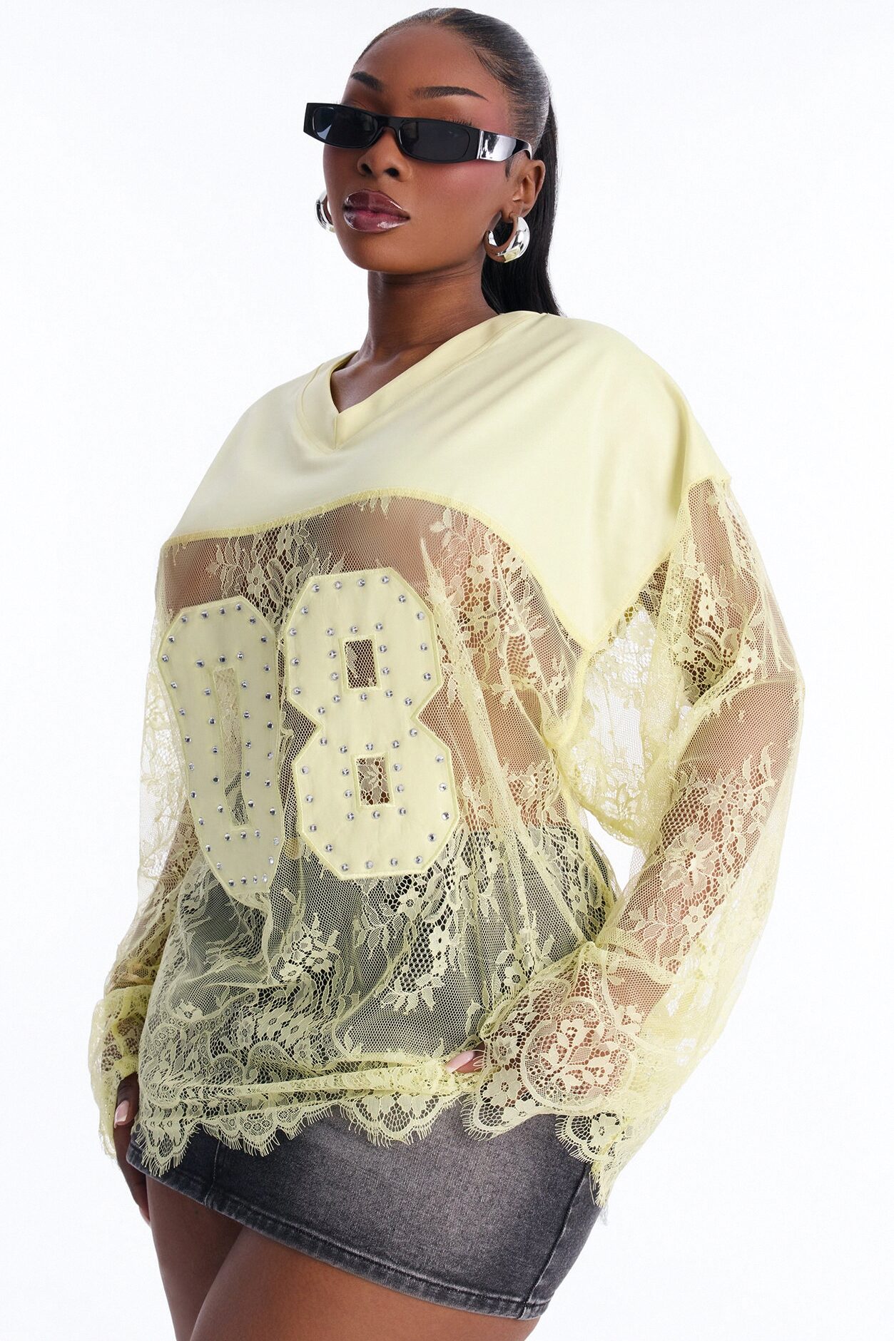 Game Countdown Lace Jersey Top - Yellow