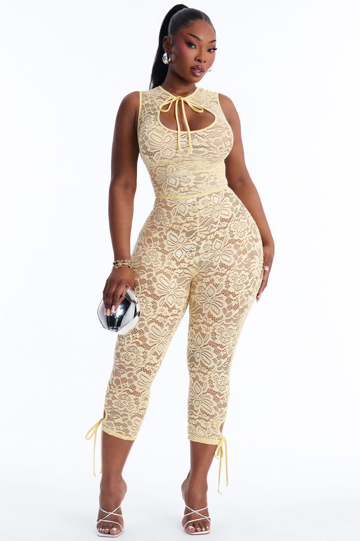 Love Aura Lace Capri Jumpsuit - Butter Yellow