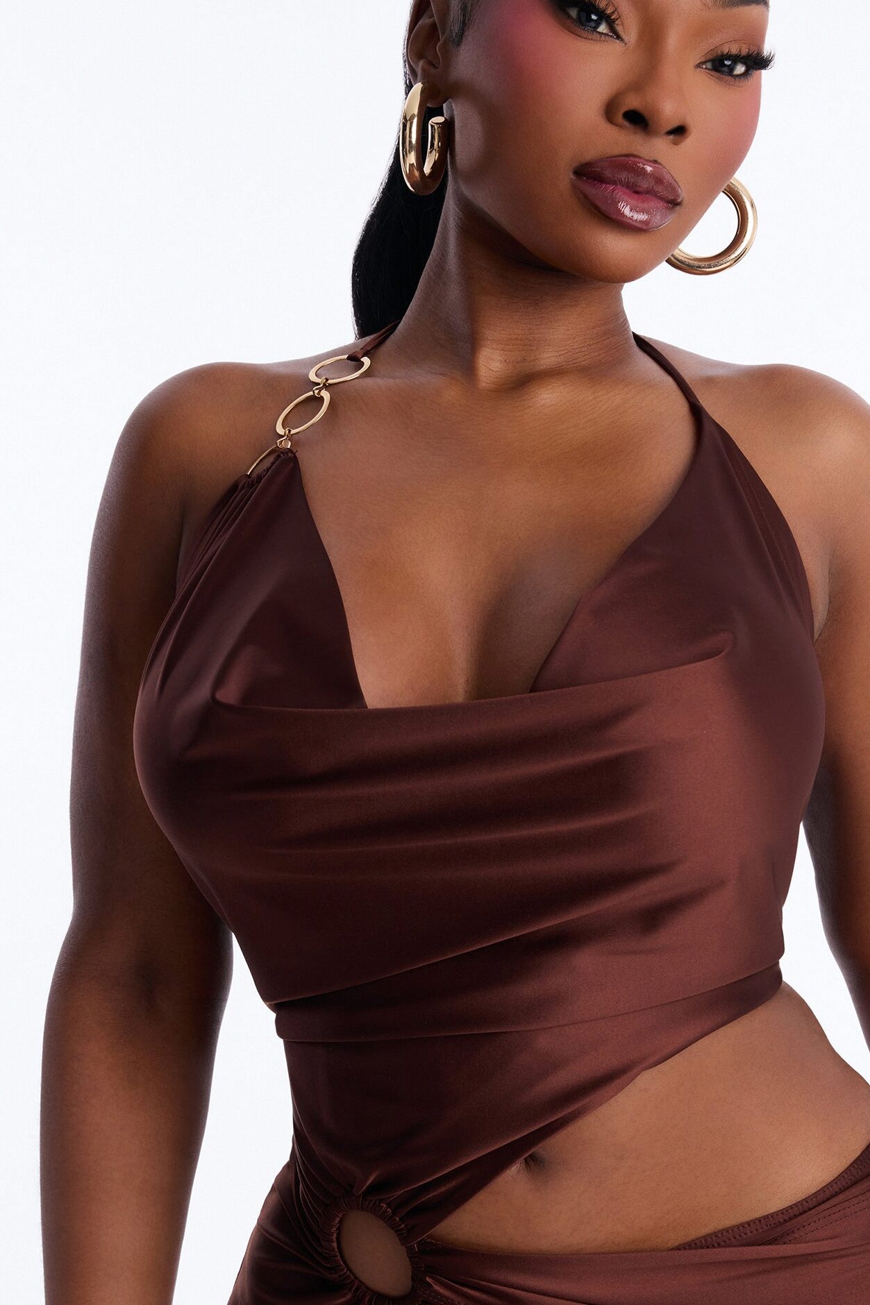 Clarissa Cowl Halter Maxi Dress - Chocolate
