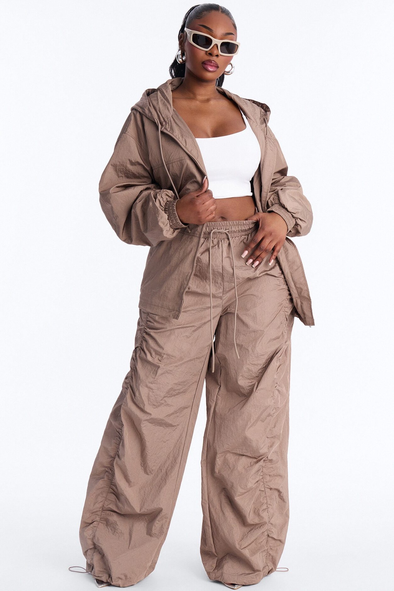 On The Move Oversized Windbreaker Hooded Jacket - Caffe
