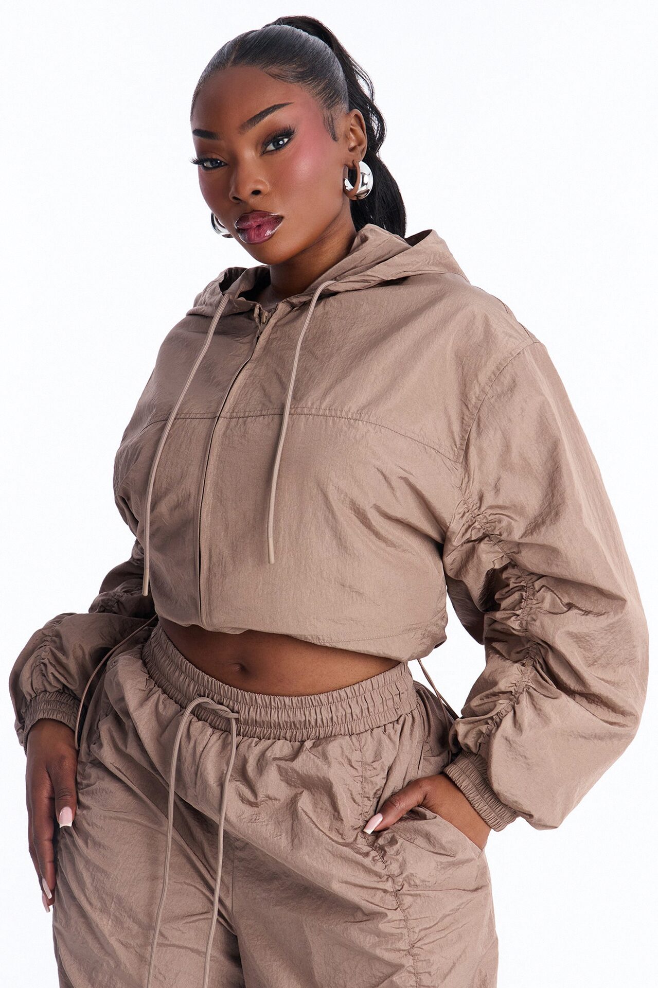 On The Move Oversized Windbreaker Hooded Jacket - Caffe