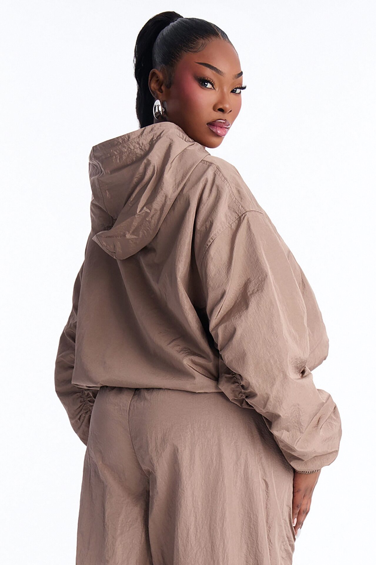 On The Move Oversized Windbreaker Hooded Jacket - Caffe