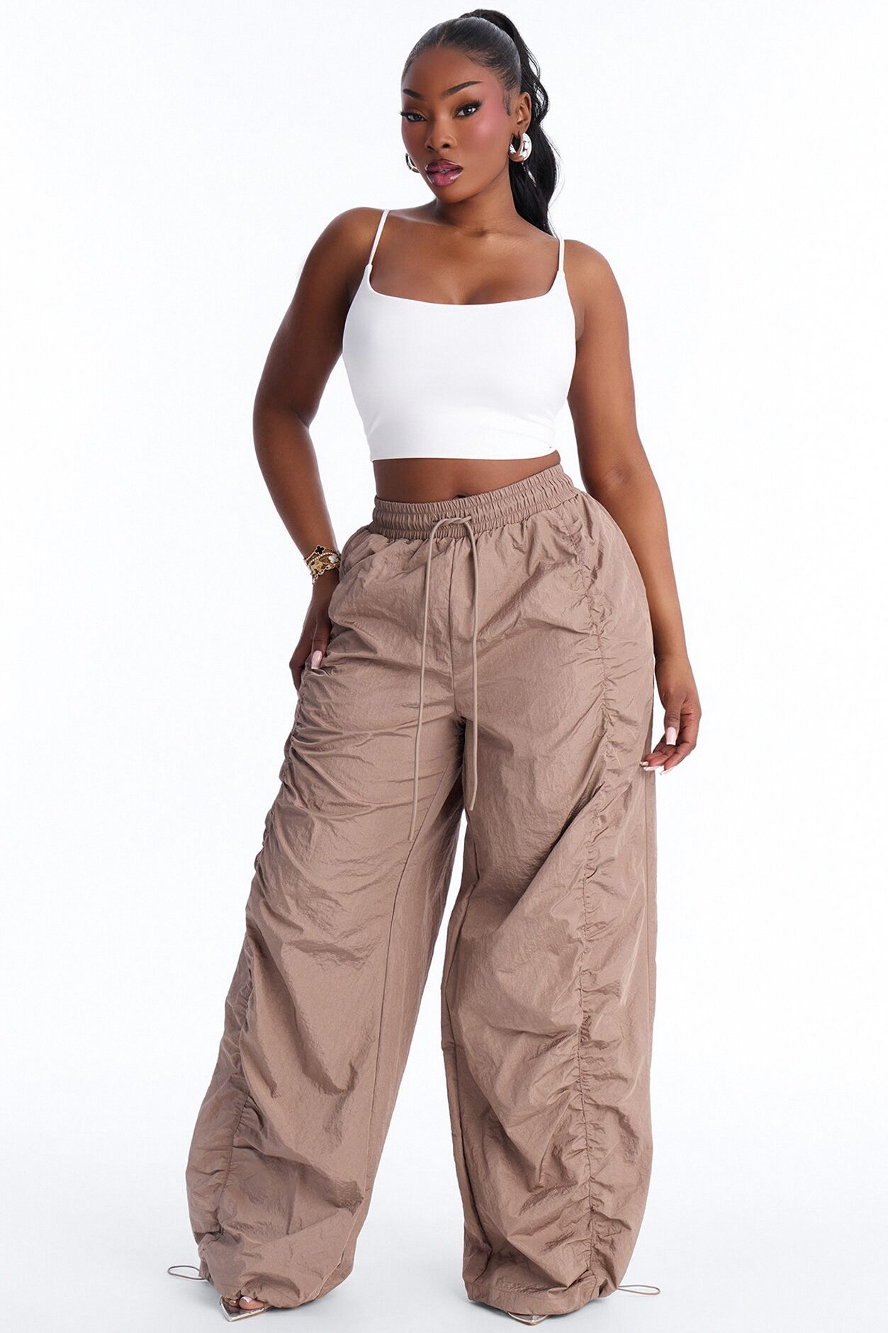 On The Move Oversized Windbreaker Jogger Pant - Caffe