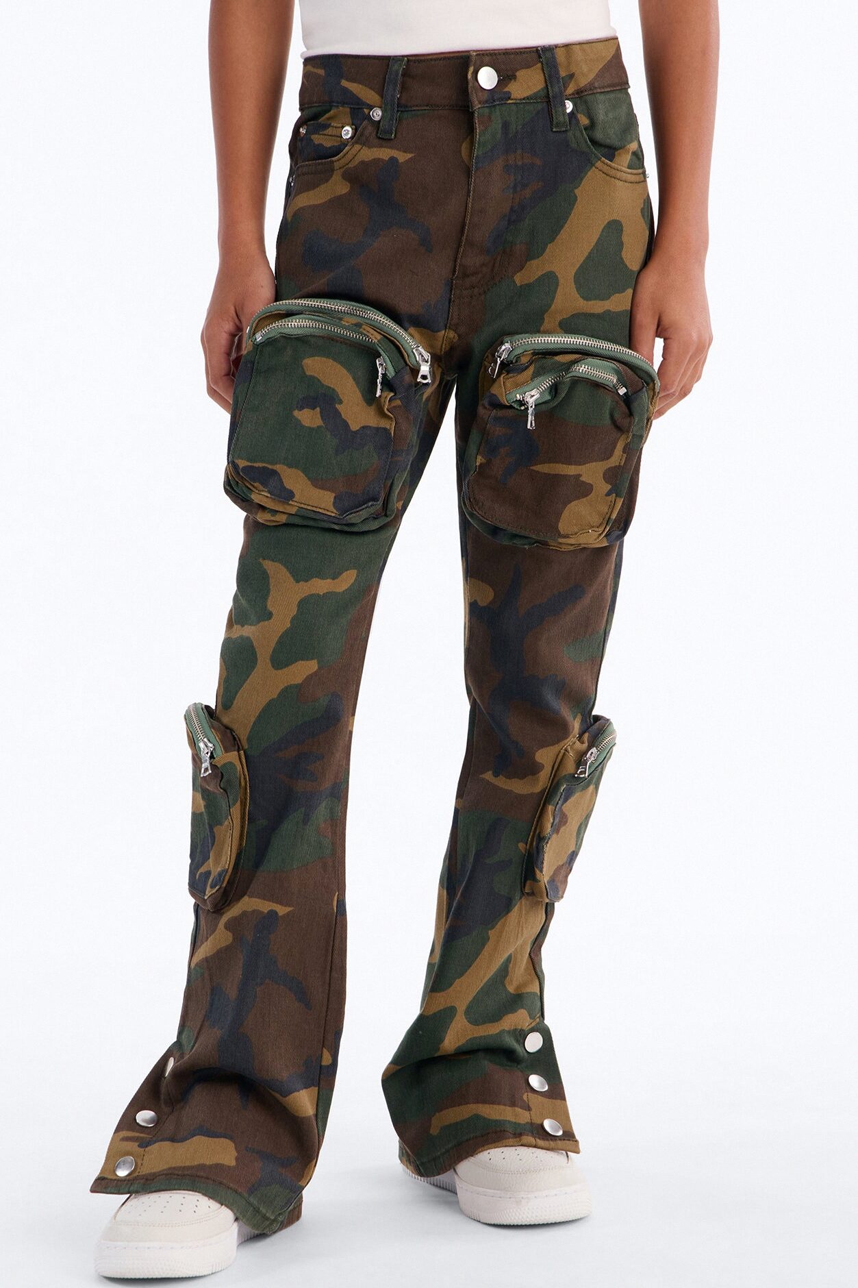 Mini Round Up Stacked Skinny Flare Pants - Camouflage
