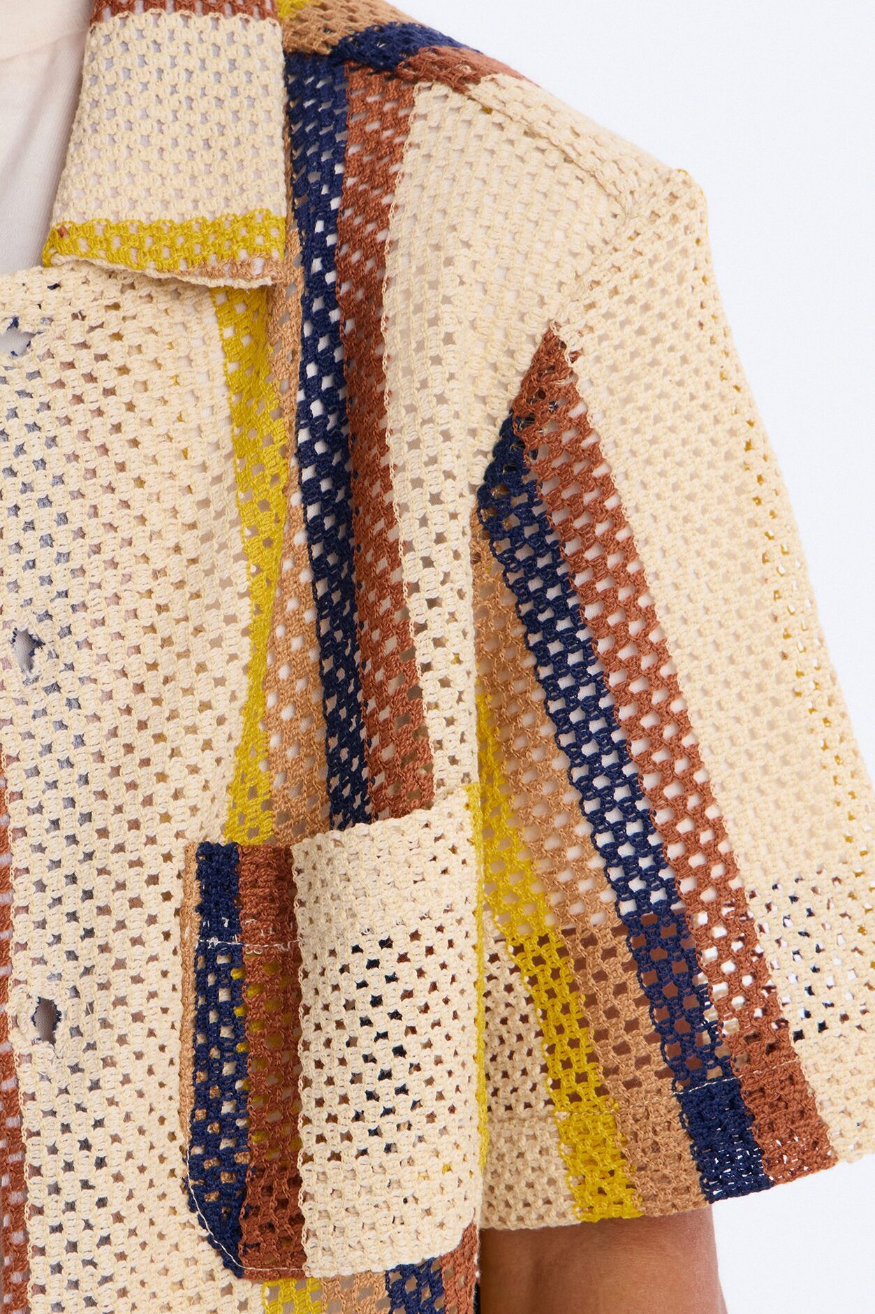 Mini Cdmx Crochet Button Up Shirt - Cream