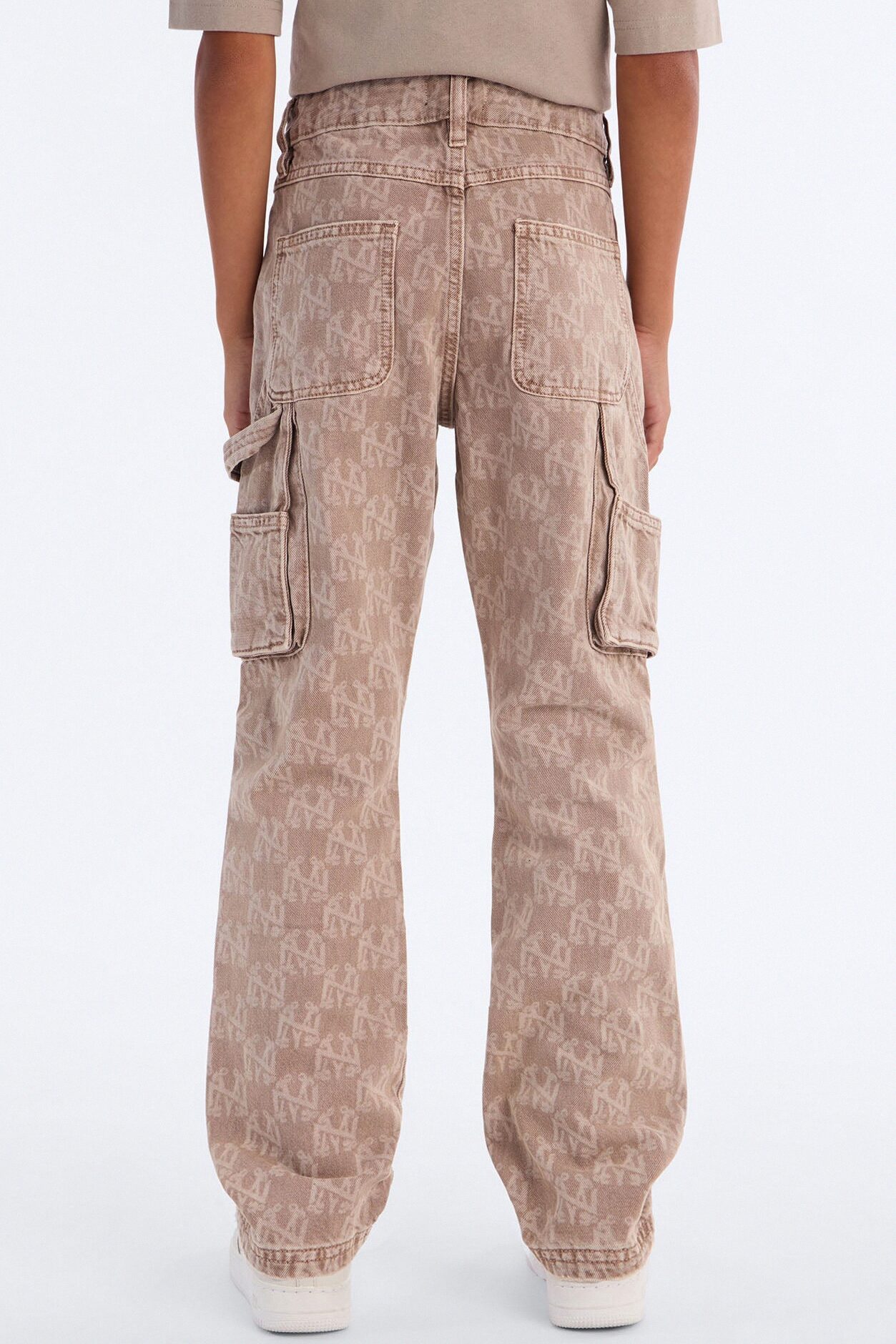 Mini Straight Break Wide Monogram Distressed Jean - Khaki