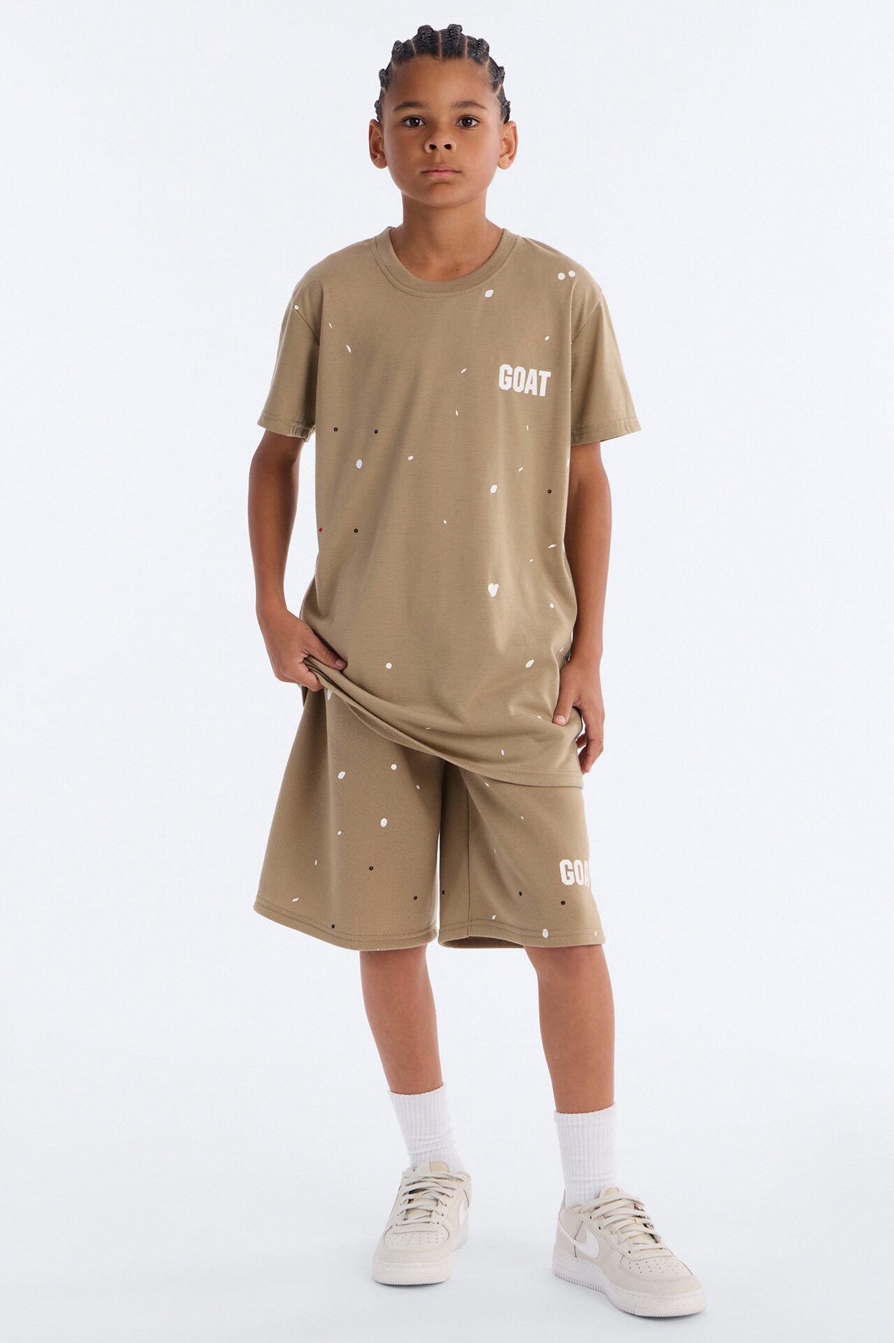 Mini GOAT Speckled Short Set - Stone