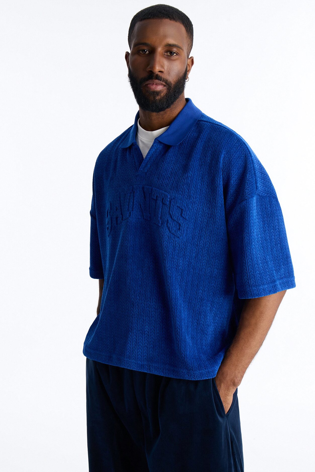 Boxy Cropped Lexington Saints Johnny Collar Polo - Blue
