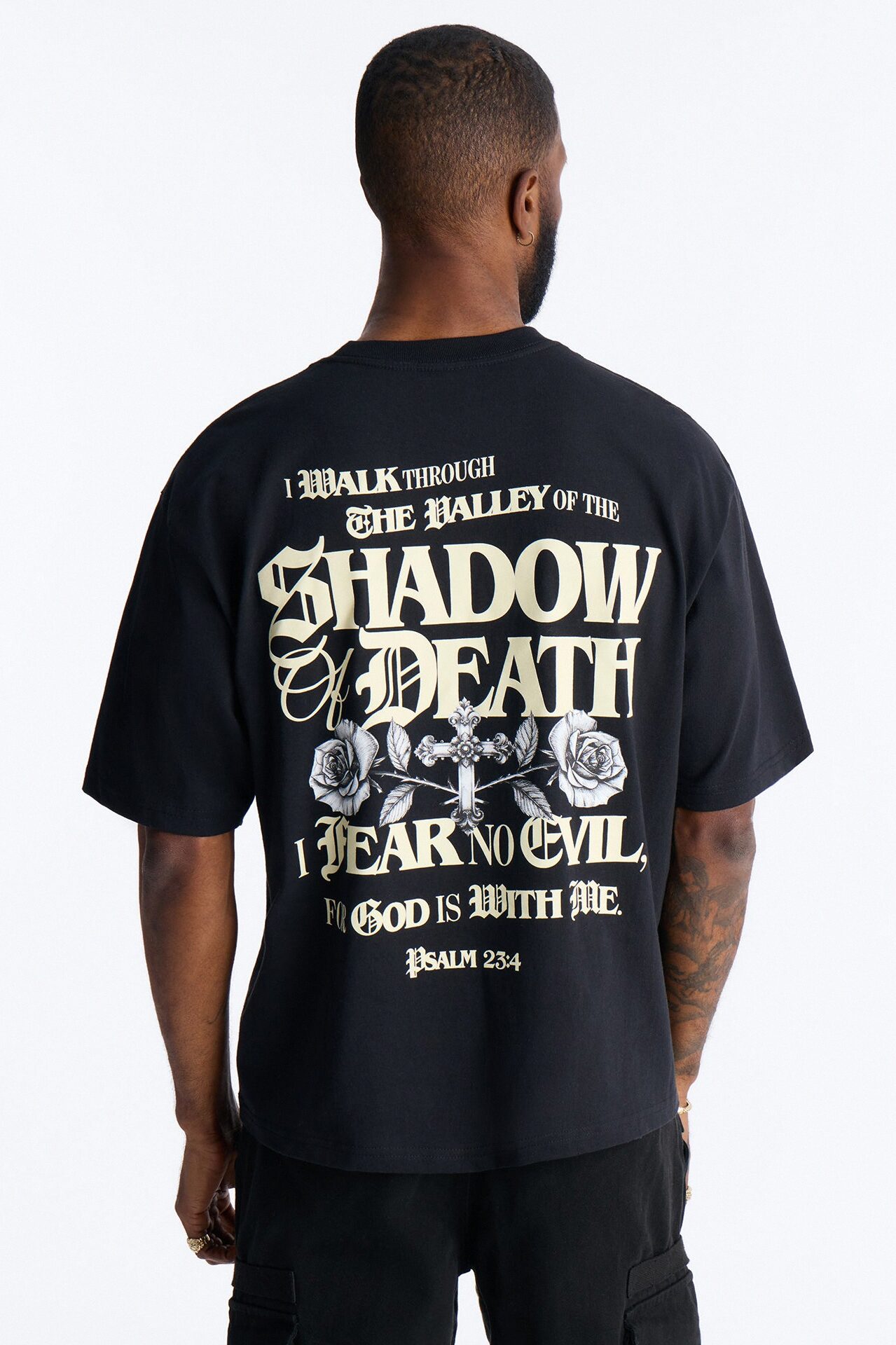 Psalm 23:4 I Walk Through The Valley Boxy Short Sleeve Tee - Black