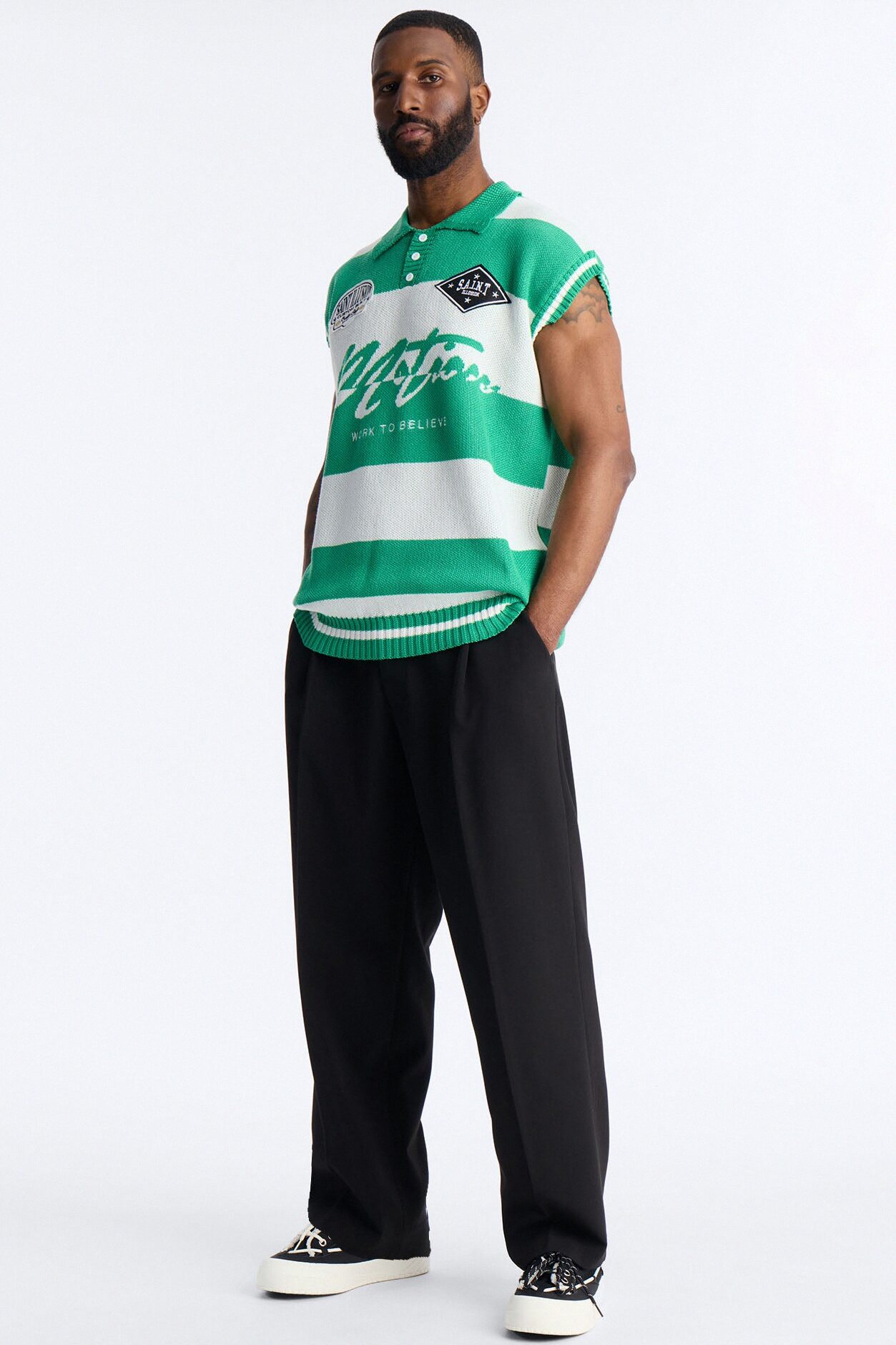 Motion Lines Sweater Vest - Green