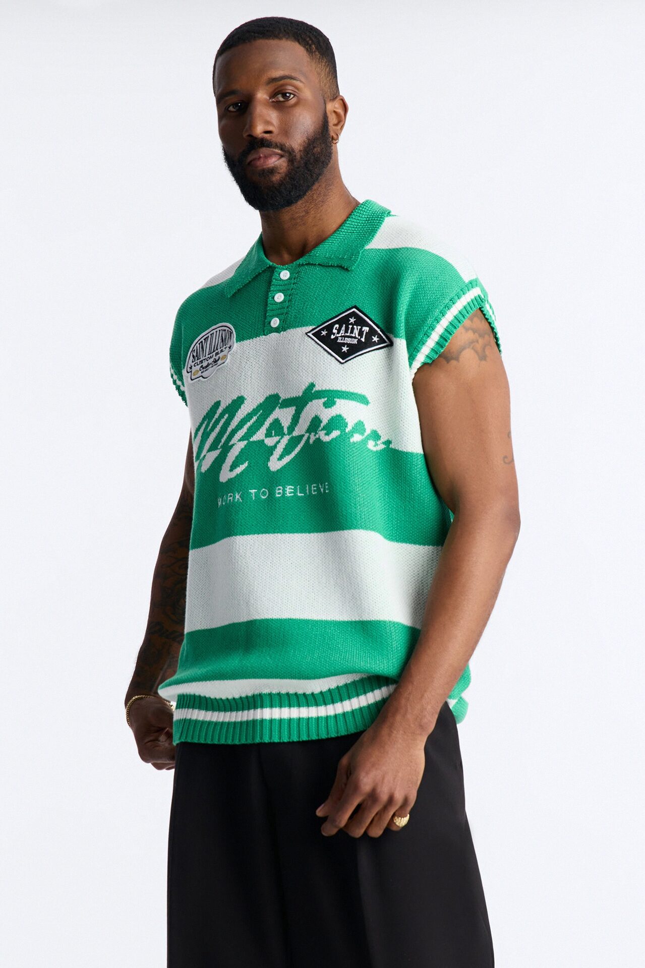 Motion Lines Sweater Vest - Green