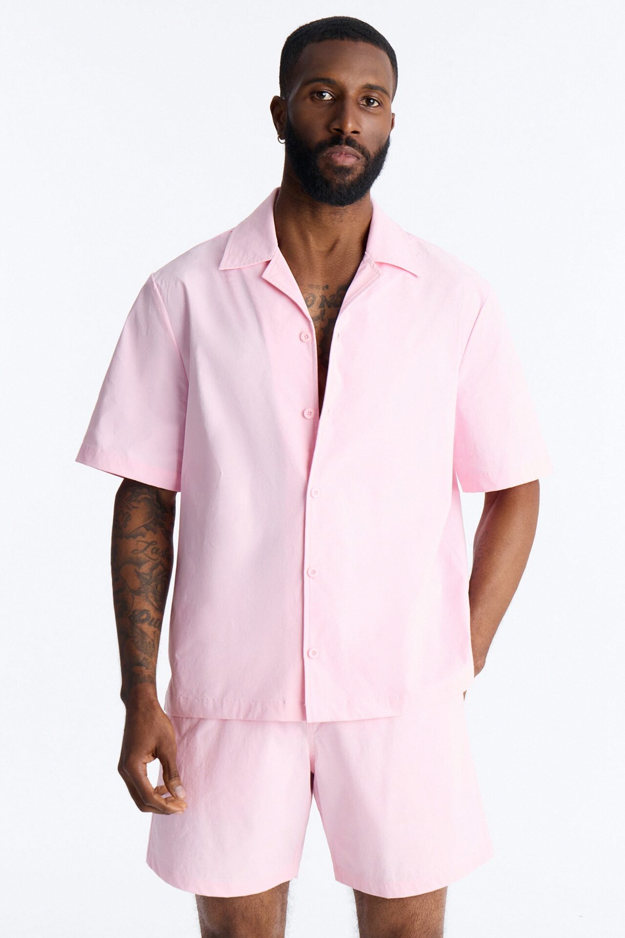 Montez Cuban Collar Button Up Shirt - Pink