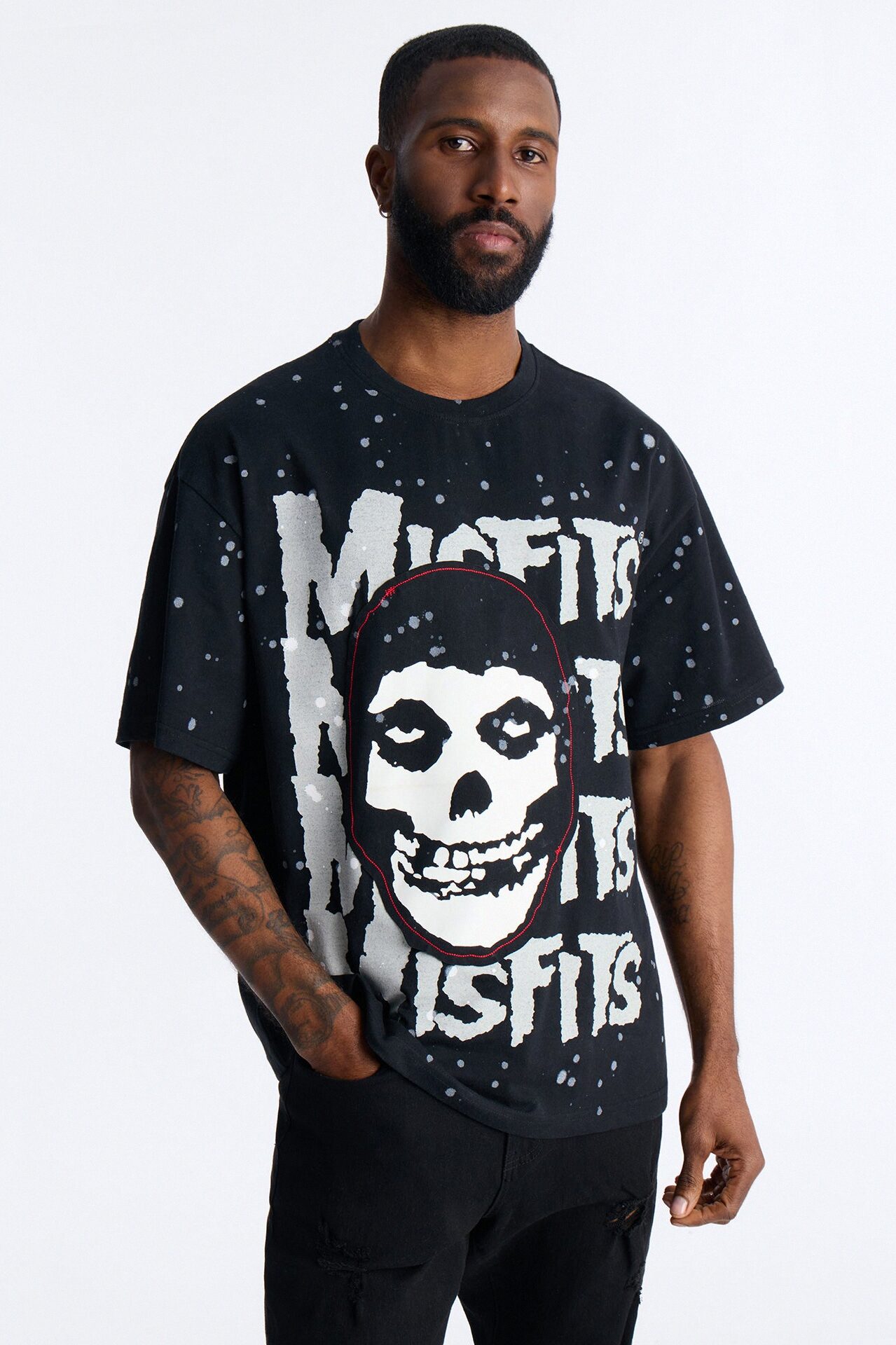 Misfits Rebel Applique Detail Graphic Short Sleeve Tee - Black