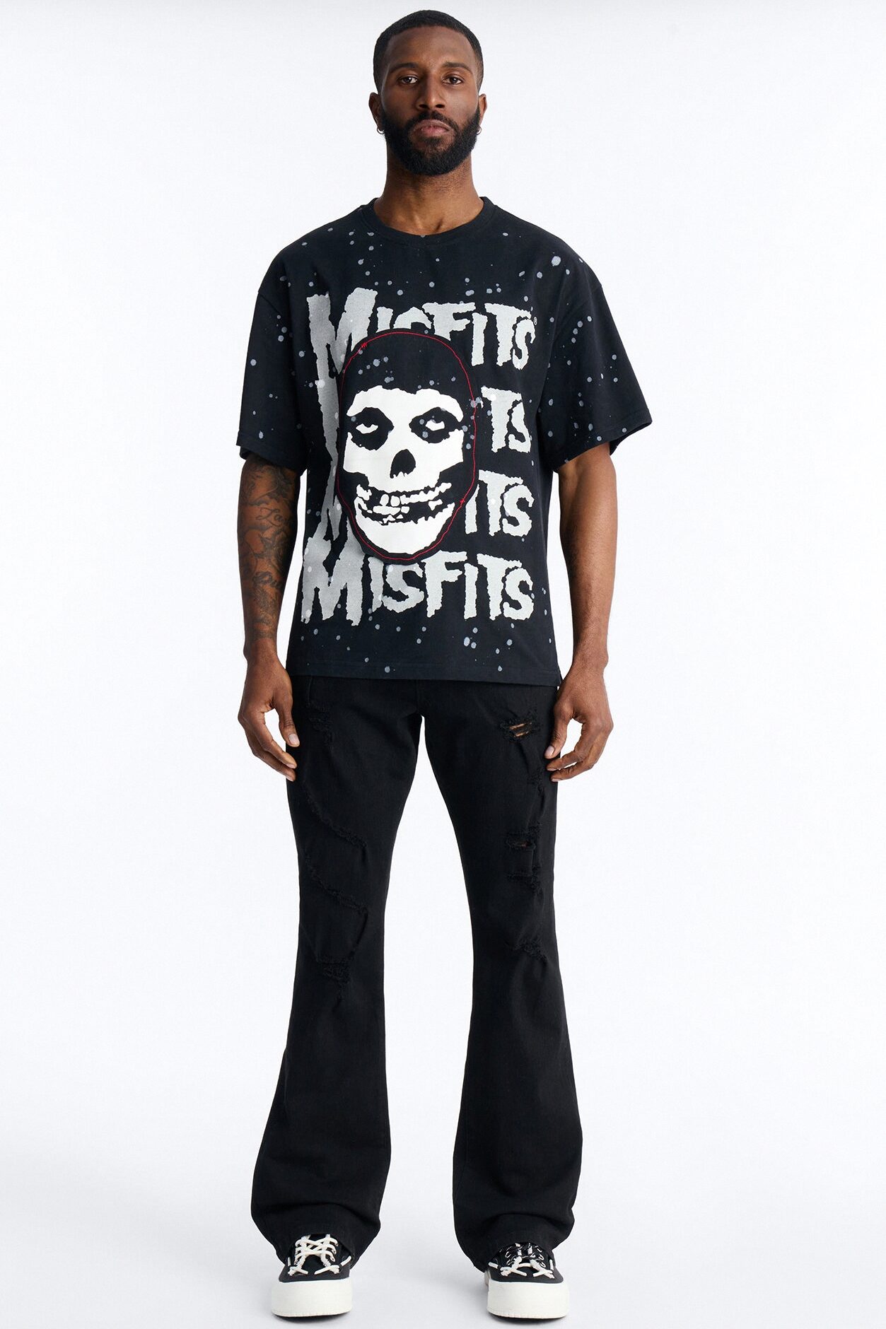 Misfits Rebel Applique Detail Graphic Short Sleeve Tee - Black