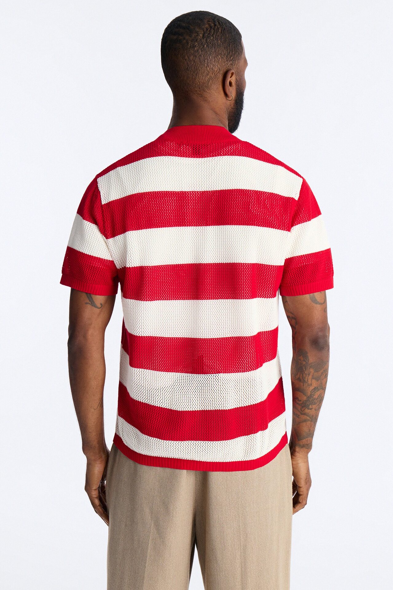 Short Sleeve Striped Crotchet Jersey - Red