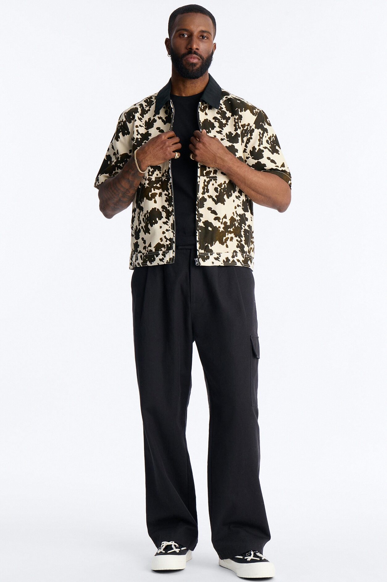 Cropped Roxbury Contrast Collar Shirt - White/combo