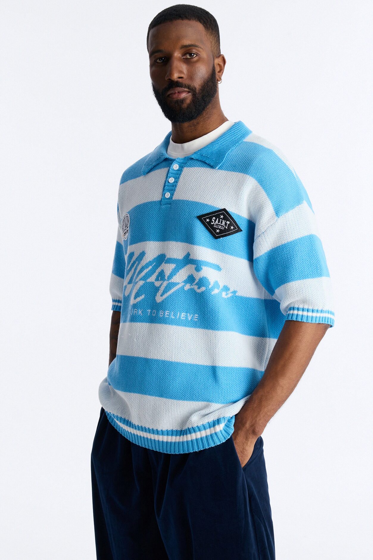 Motion Lines Short Sleeve Polo - Blue