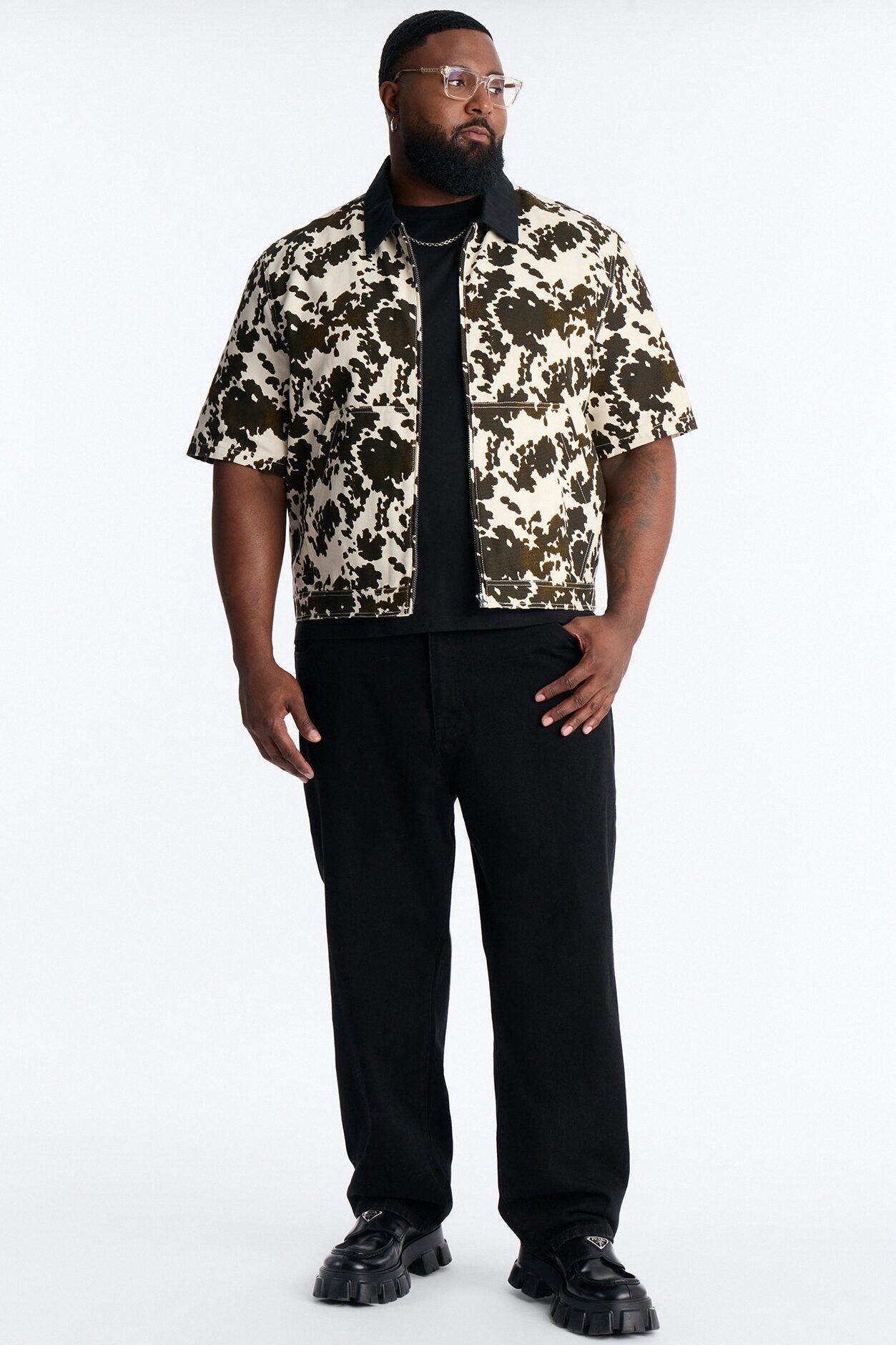 Cropped Roxbury Contrast Collar Shirt - White/combo