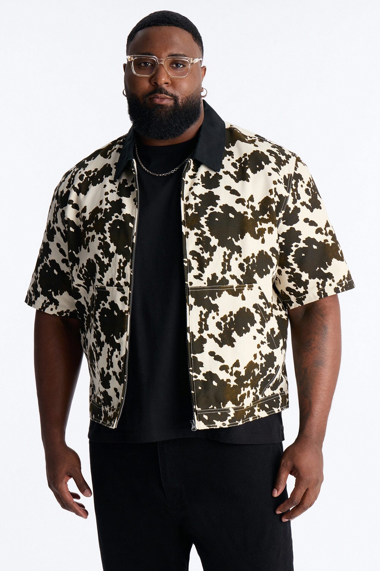 Cropped Roxbury Contrast Collar Shirt - White/combo