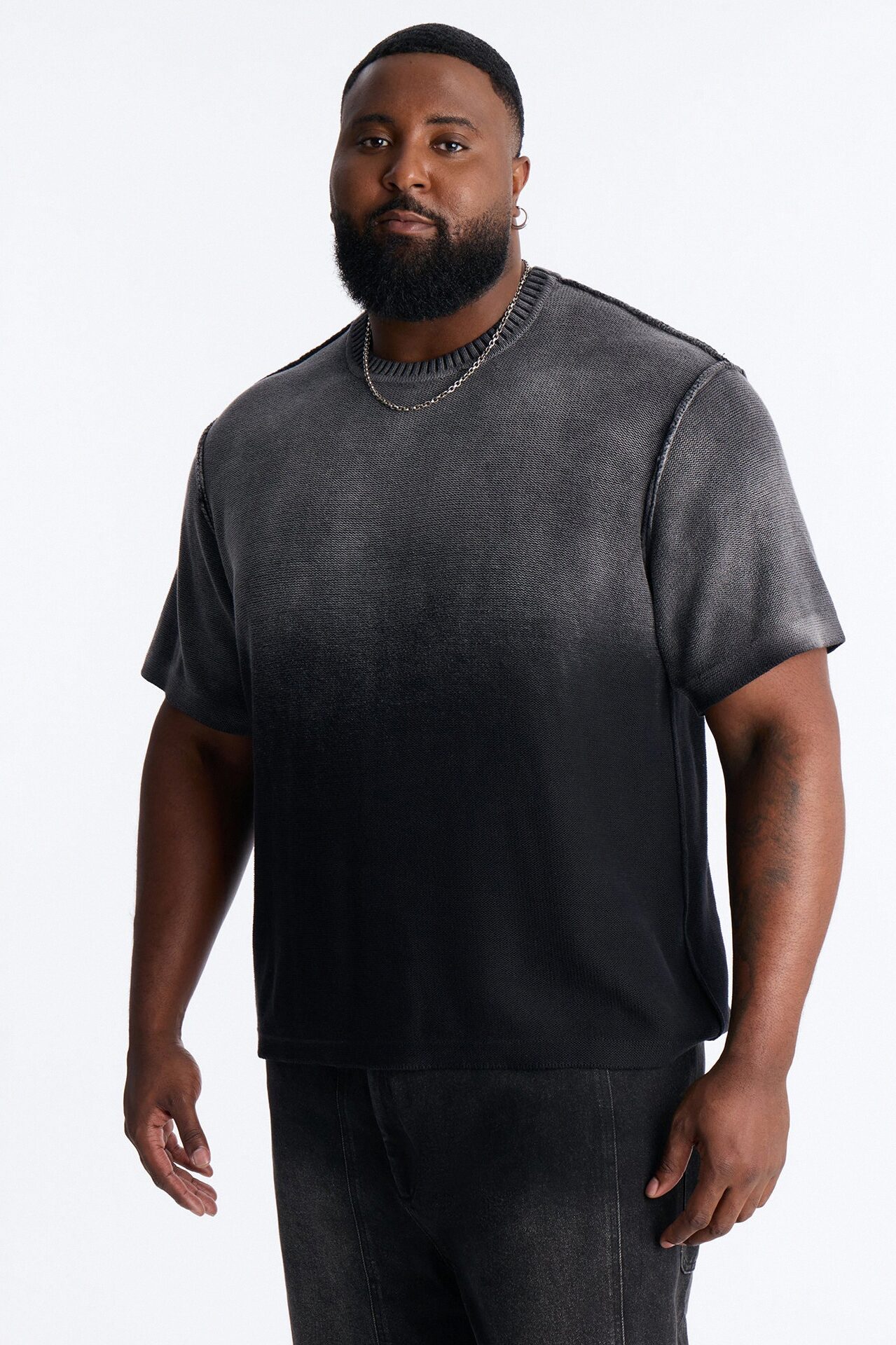 Slouch Ombre Crew Sweater Tee - Black