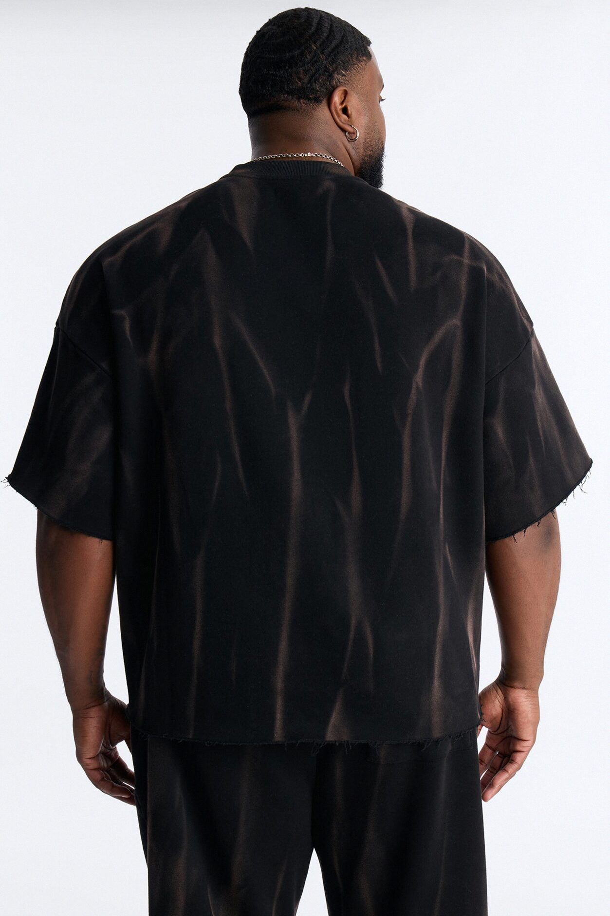 Oversized Bleach Washed Short Sleeve Fleece Tee - Black