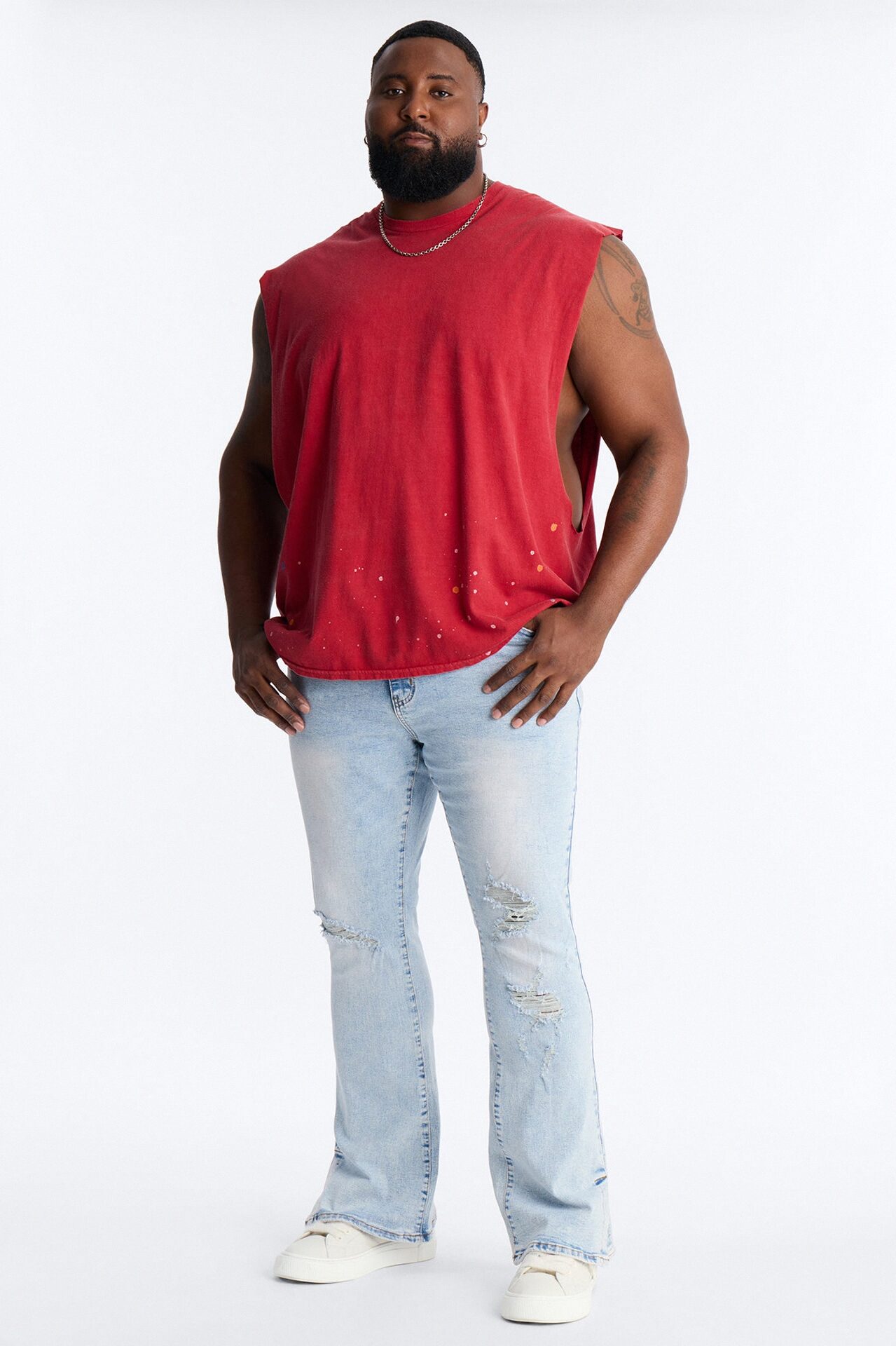Lava Fall Paint Splatter Muscle Tee - Red