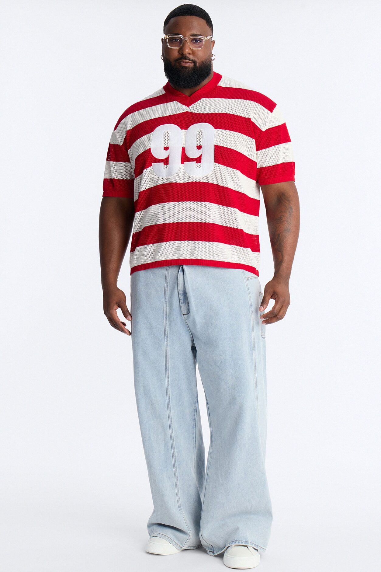 Short Sleeve Striped Crotchet Jersey - Red