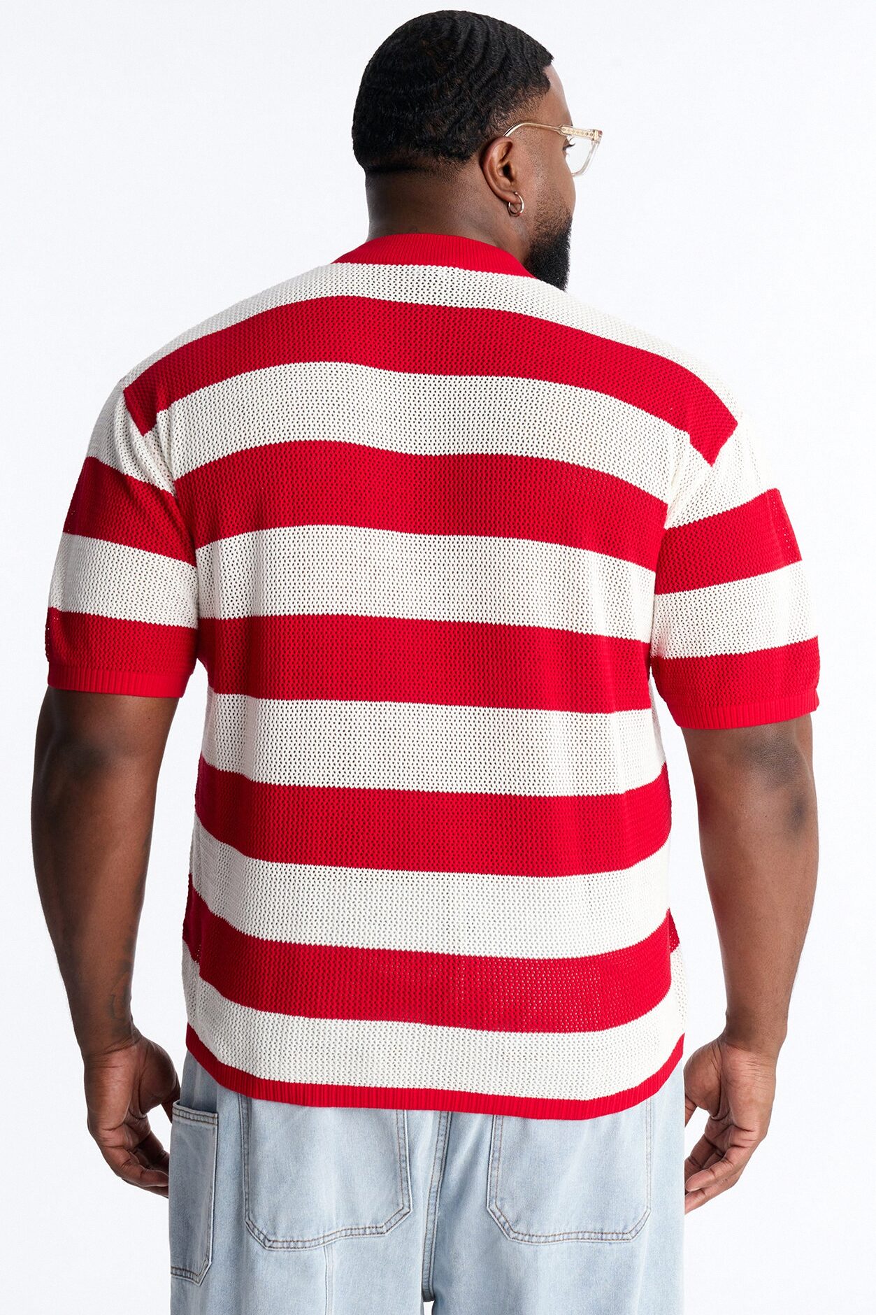 Short Sleeve Striped Crotchet Jersey - Red