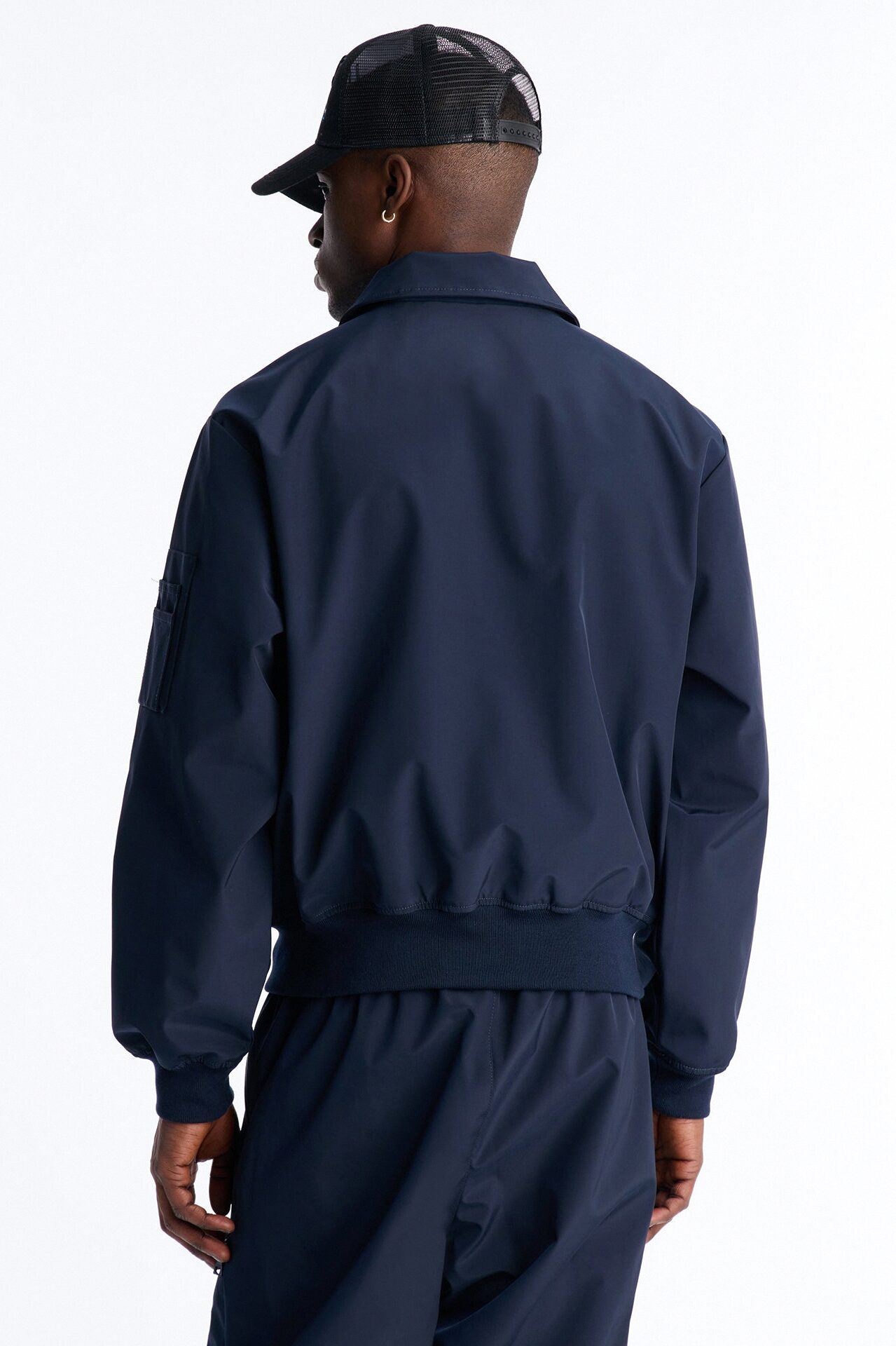 Cropped Relaxed Liberty Zip Bomber Jacket - Navy