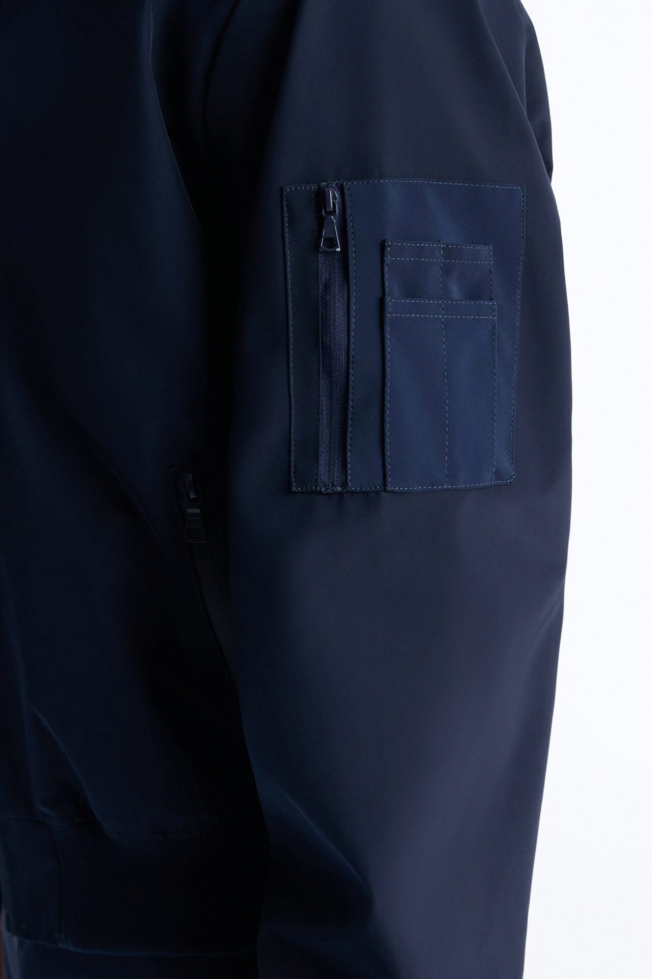 Cropped Relaxed Liberty Zip Bomber Jacket - Navy