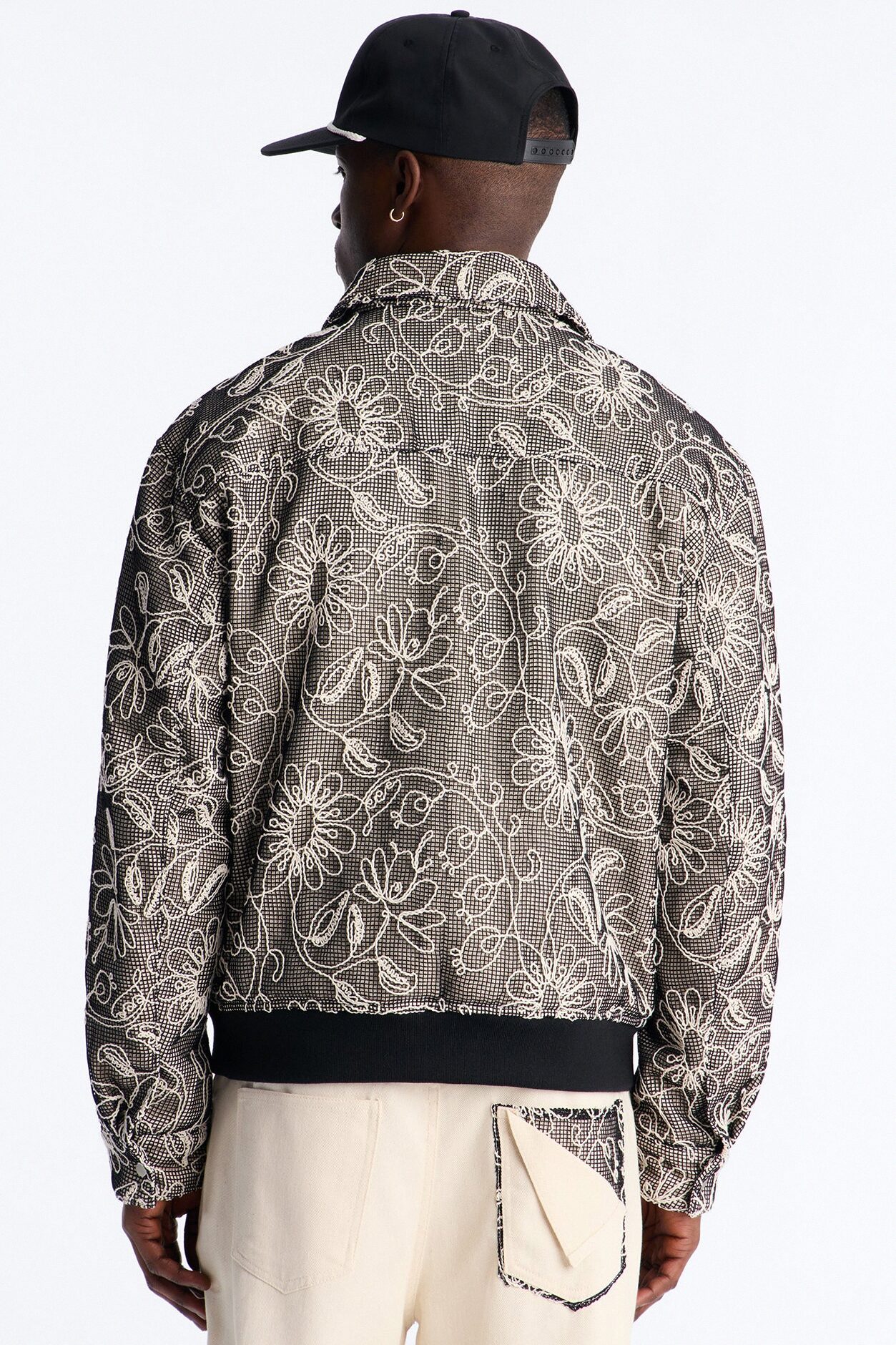 Textured Paradise Thread Zip Jacket - Black