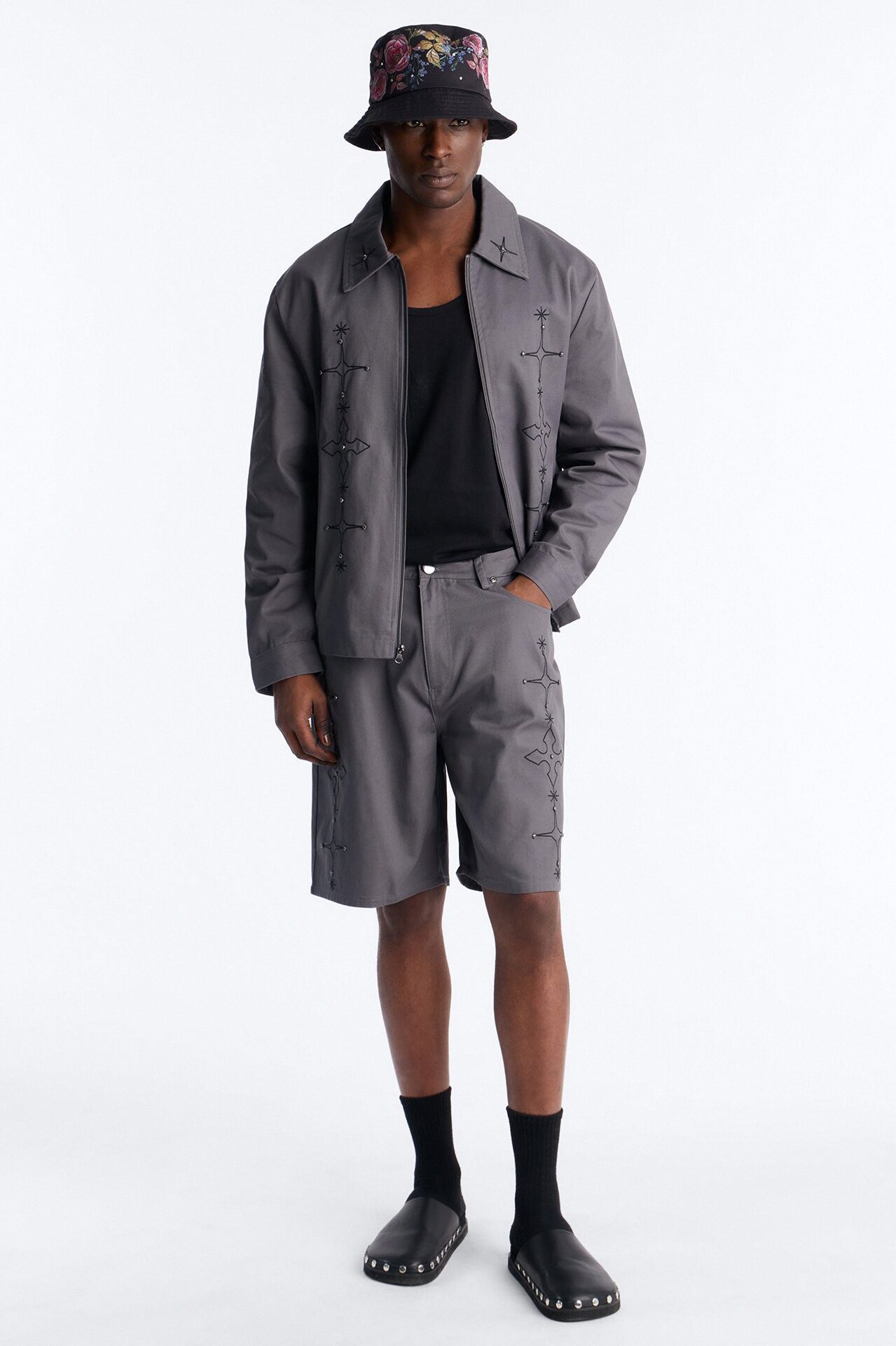 Vatican City Stitched Embellished Work Jacket - Grey