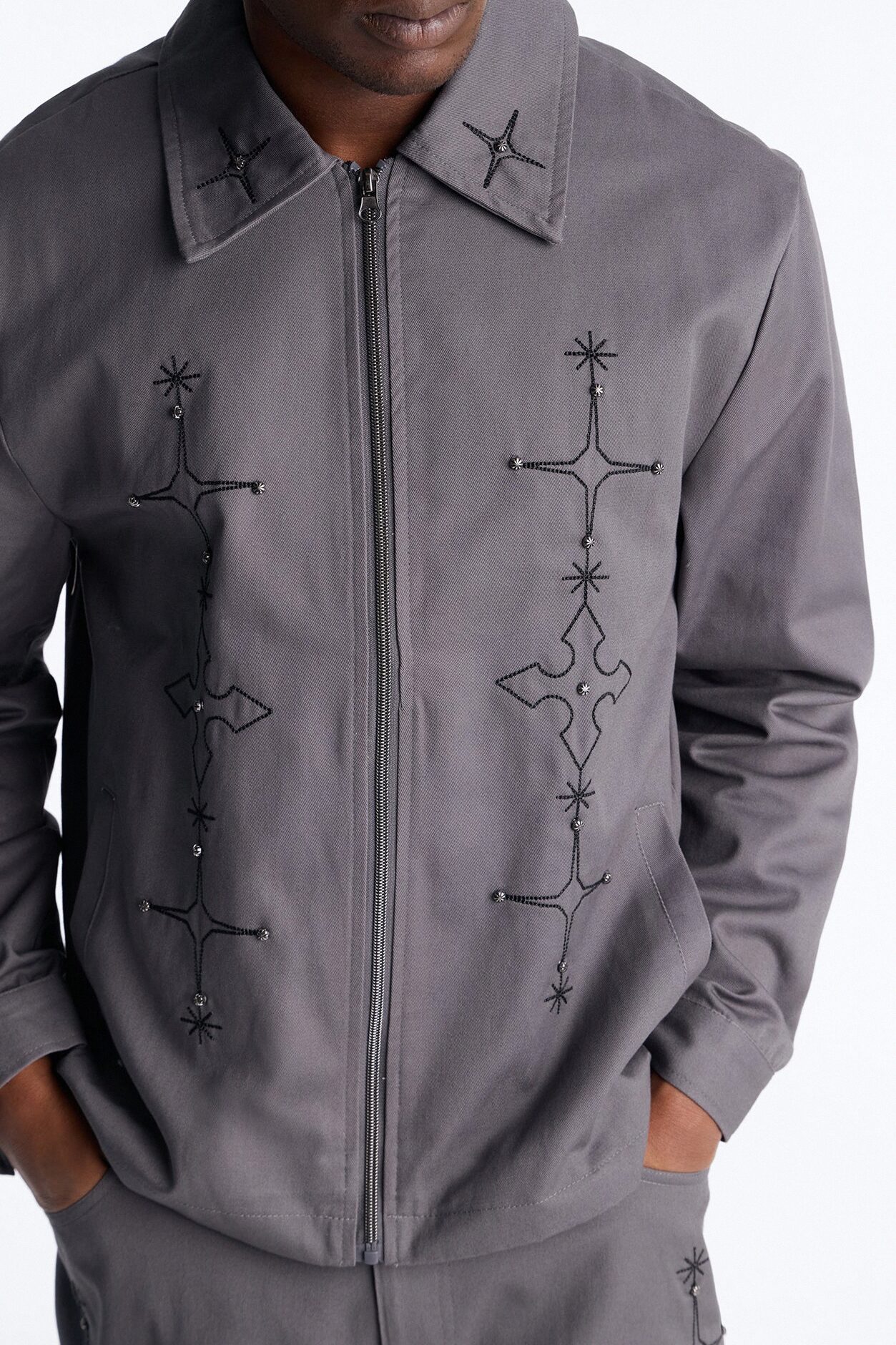 Vatican City Stitched Embellished Work Jacket - Grey