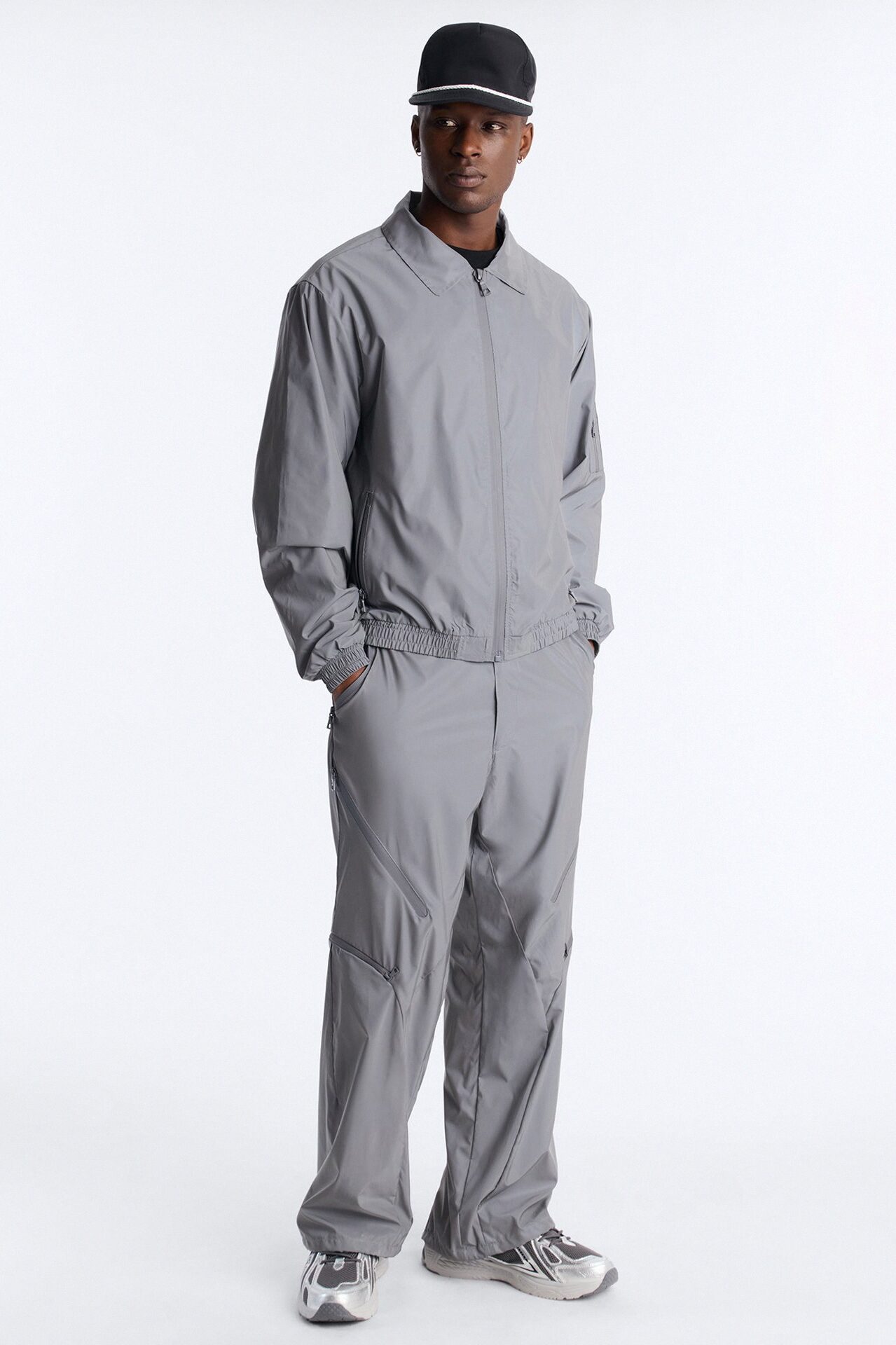Cropped Relaxed Reflective Zip Bomber Jacket - Silver