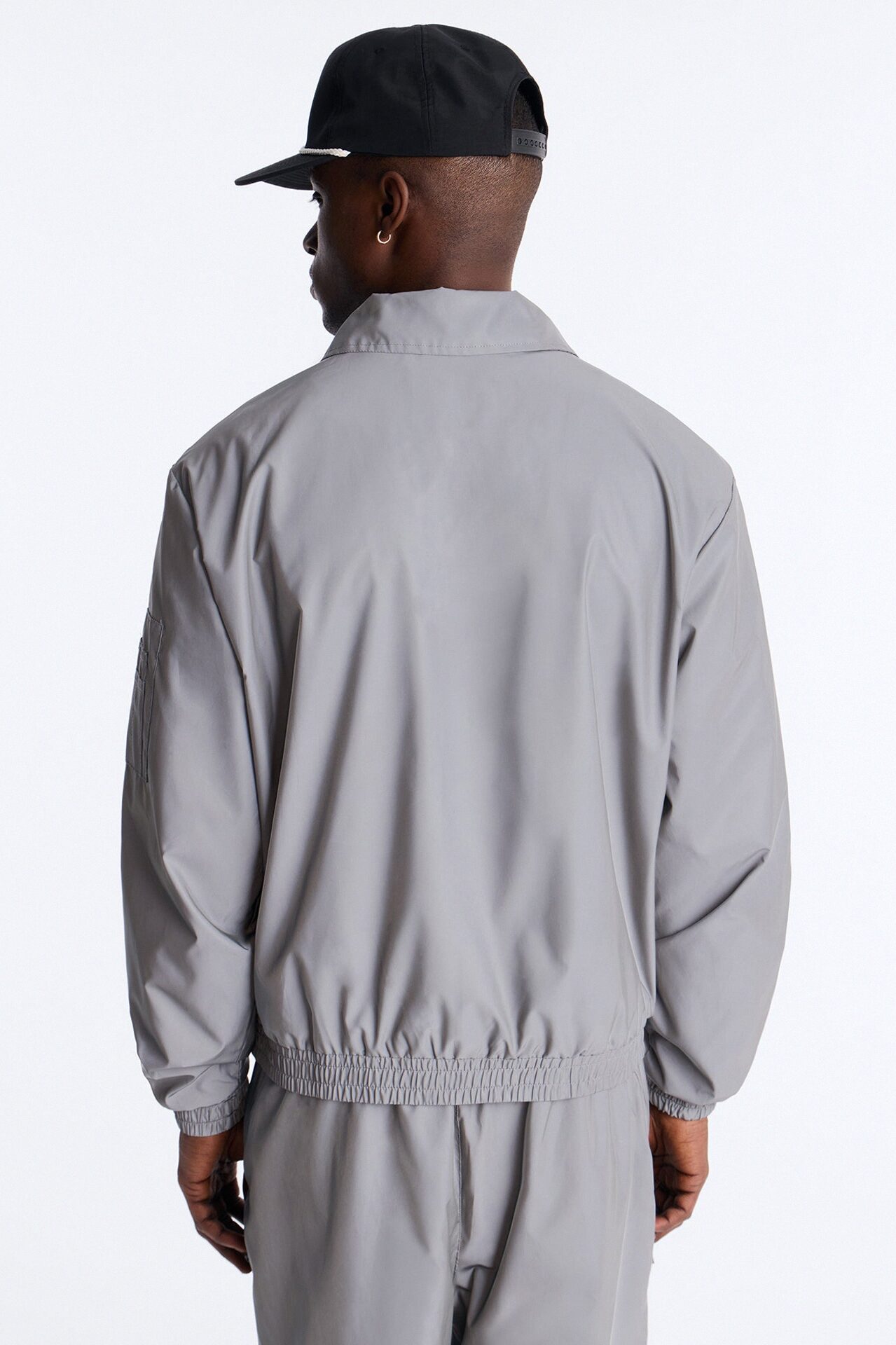 Cropped Relaxed Reflective Zip Bomber Jacket - Silver