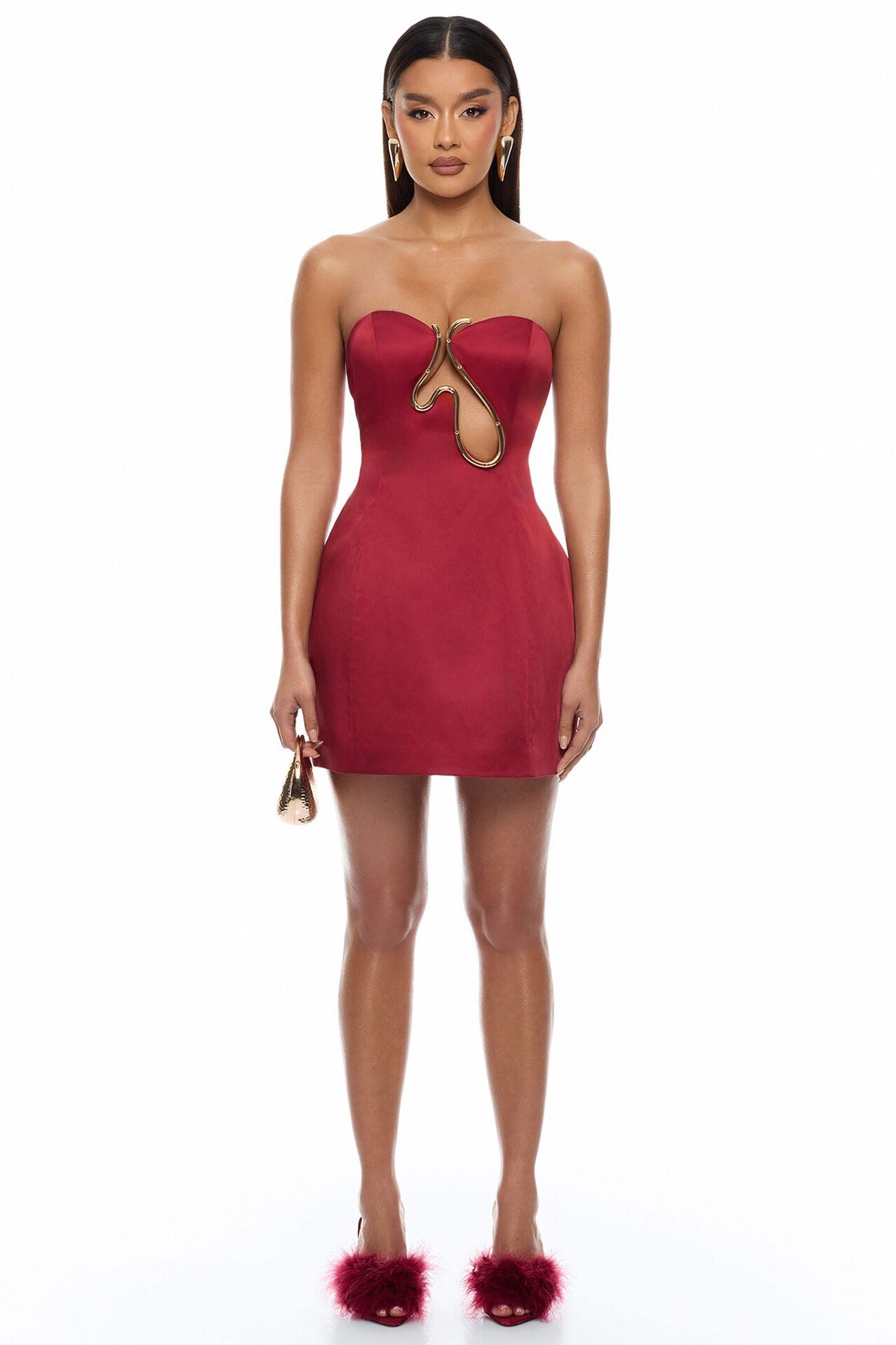 Effortless Glam Hardware Mini Dress - DarkRed