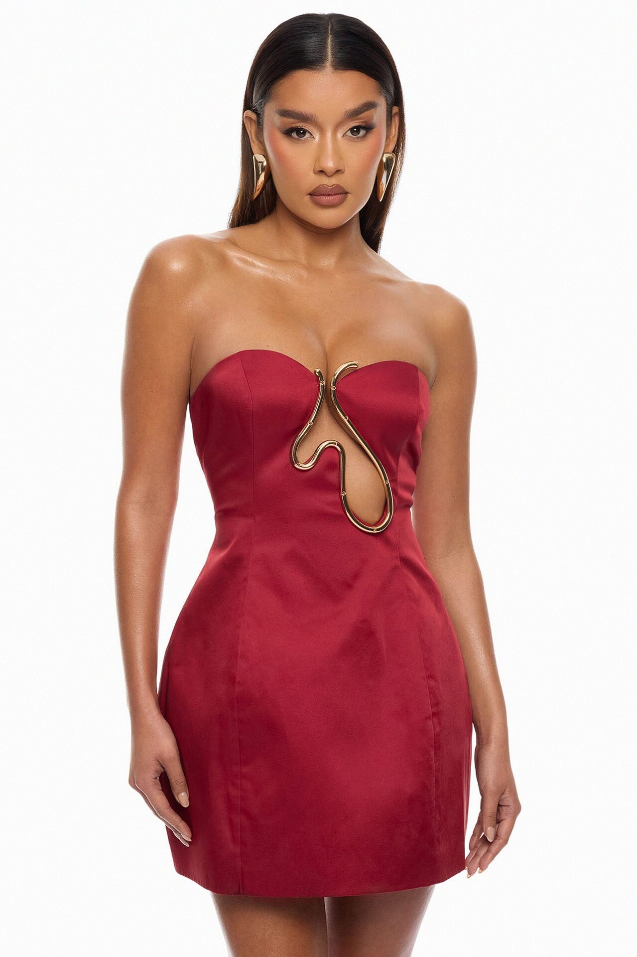 Effortless Glam Hardware Mini Dress - DarkRed