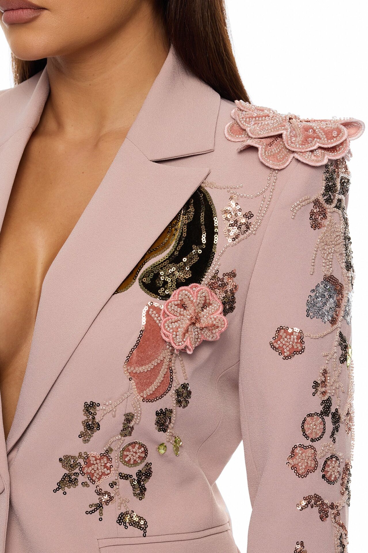 Indie Embellished Blazer Pant Set - Mauve