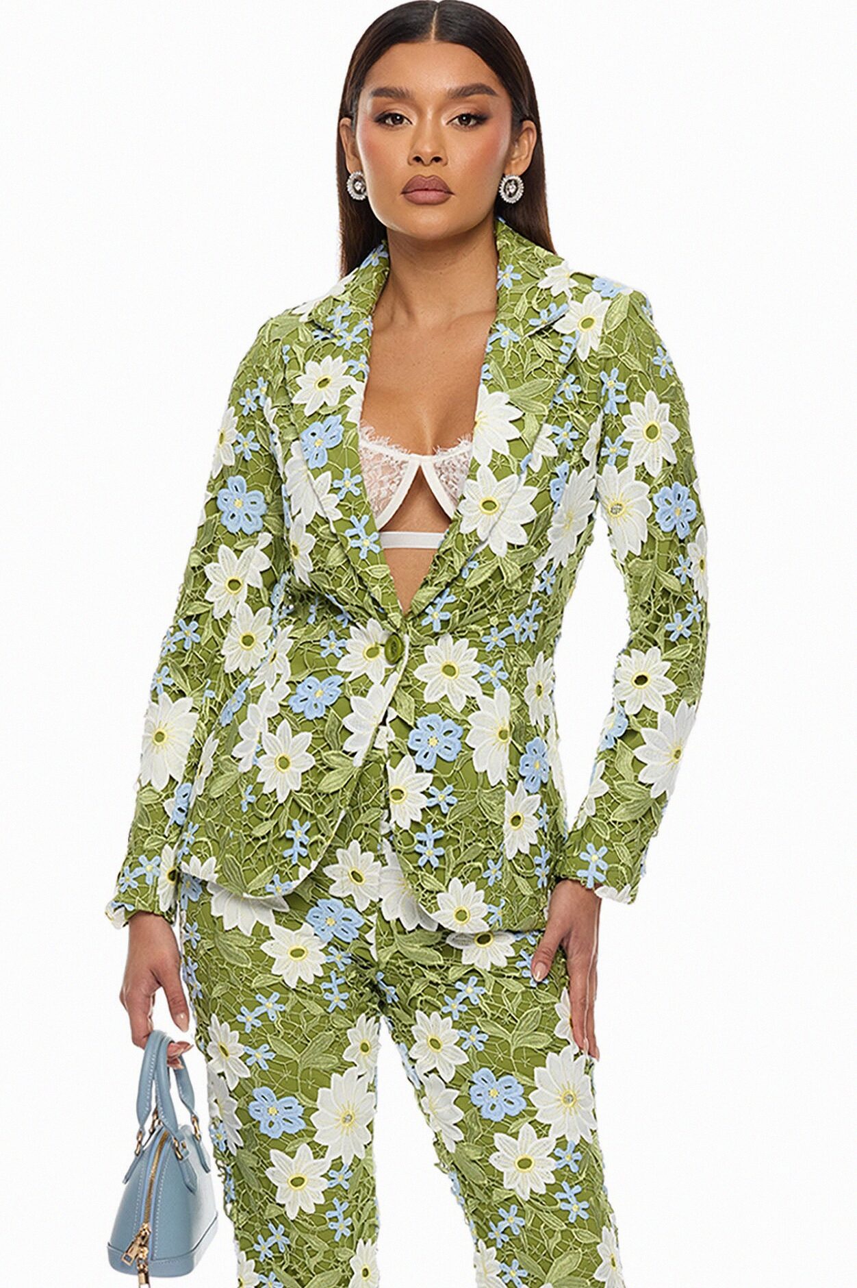 Dani Floral Embroidered Blazer - Chartreuse