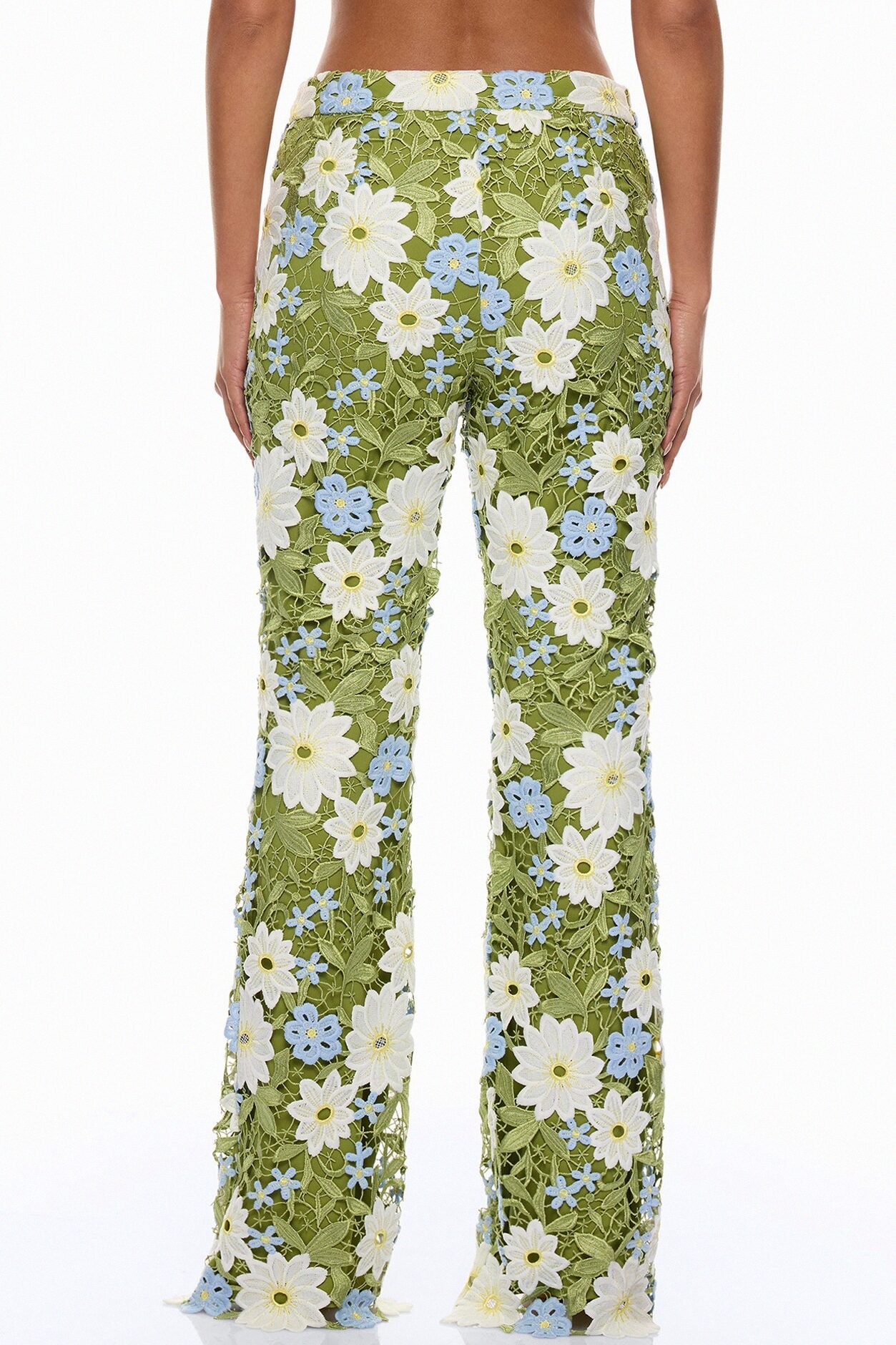 Dani Floral Embroidered Flare Pant - Chartreuse